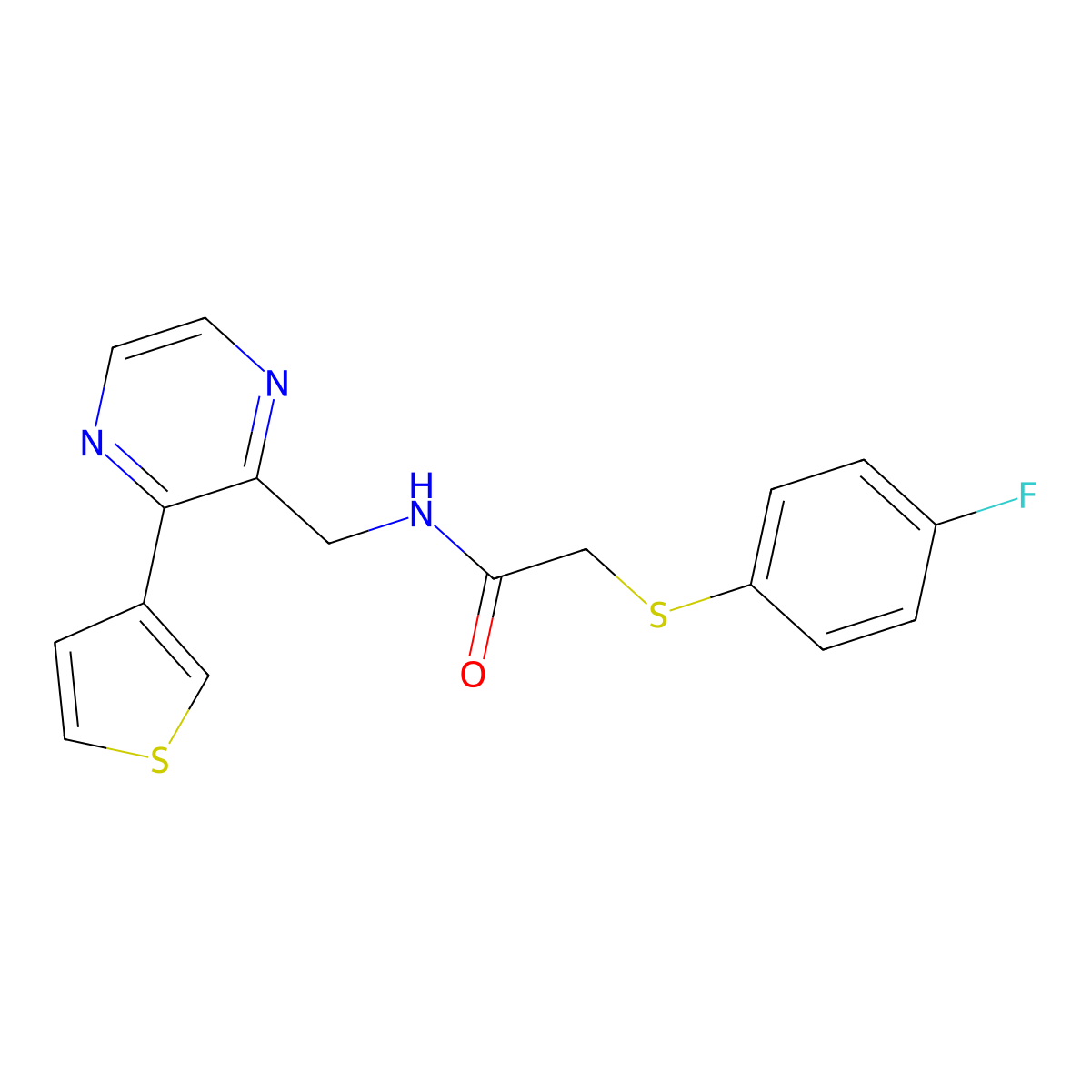 2-((4-fluorophenyl)thio)-N-((3-(thiophen-3-yl)pyrazin-2-yl)methyl)acetamide molecular structure, CAS 2034392-22-6