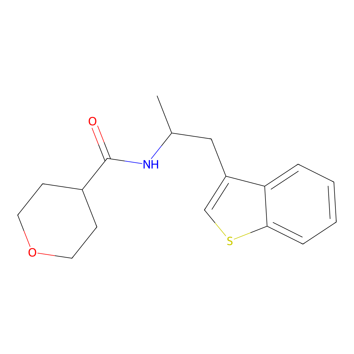 N-(1-(benzo[b]thiophen-3-yl)propan-2-yl)tetrahydro-2H-pyran-4-carboxamide molecular structure, CAS 2034392-25-9