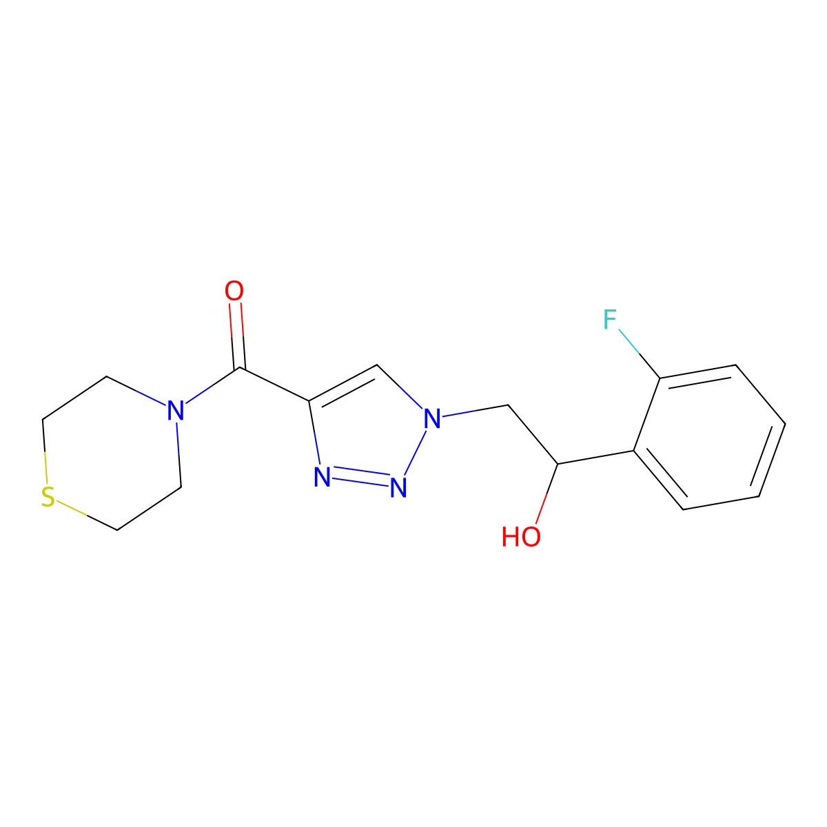 (1-(2-(2-fluorophenyl)-2-hydroxyethyl)-1H-1,2,3-triazol-4-yl)(thiomorpholino)methanone molecular structure, CAS 2034392-26-0
