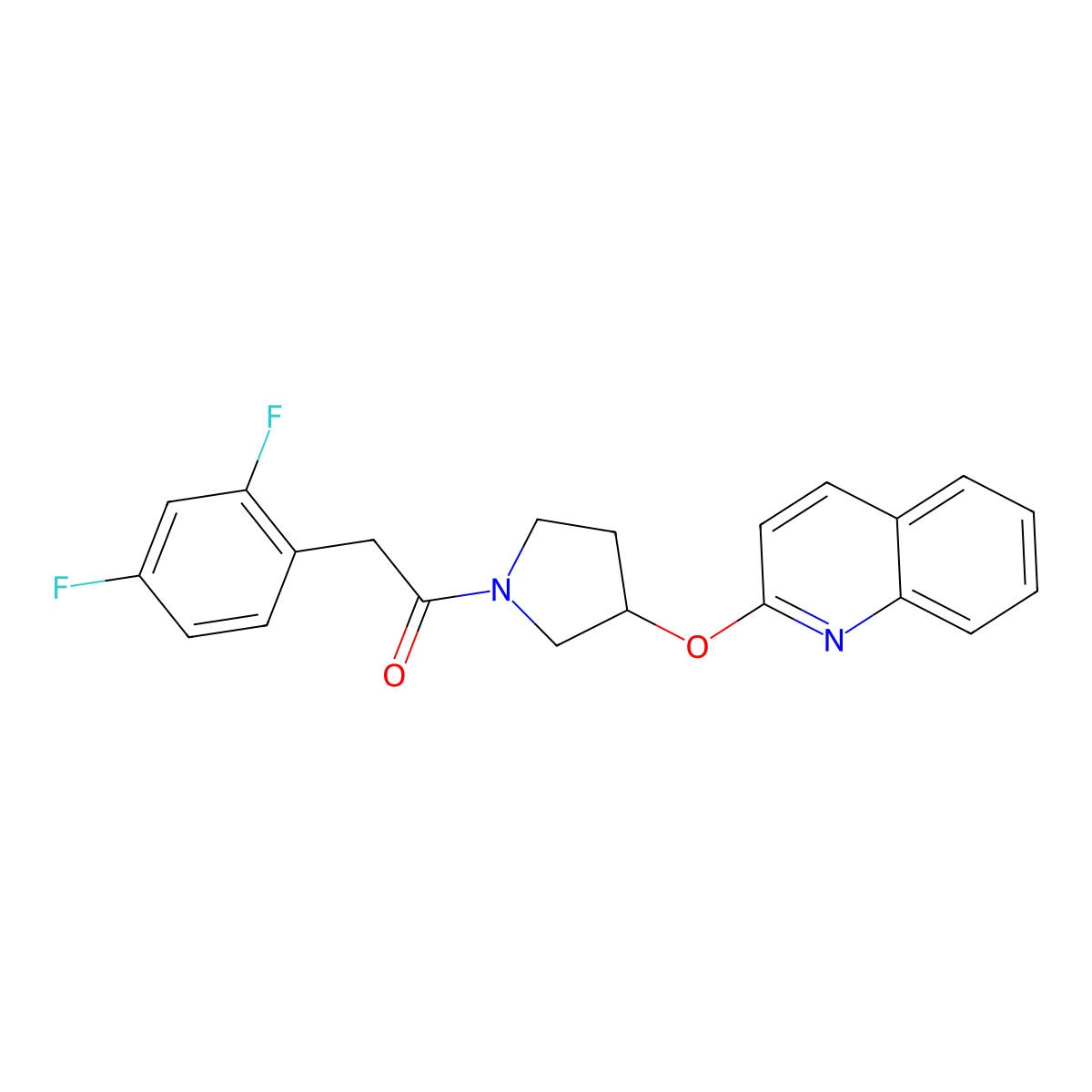 2-(2,4-Difluorophenyl)-1-(3-(quinolin-2-yloxy)pyrrolidin-1-yl)ethanone molecular structure, CAS 2034392-27-1