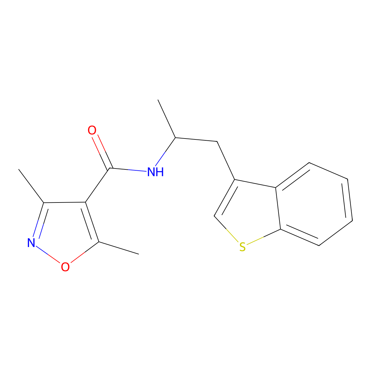 N-(1-(benzo[b]thiophen-3-yl)propan-2-yl)-3,5-dimethylisoxazole-4-carboxamide molecular structure, CAS 2034392-30-6