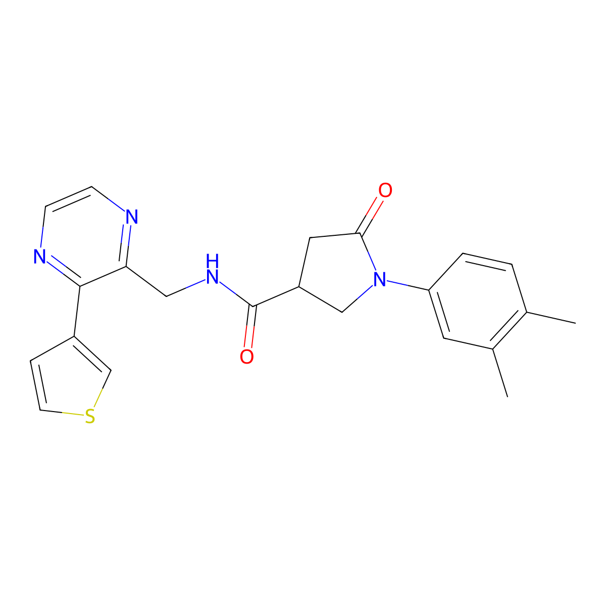 1-(3,4-dimethylphenyl)-5-oxo-N-{[3-(thiophen-3-yl)pyrazin-2-yl]methyl}pyrrolidine-3-carboxamide molecular structure, CAS 2034392-34-0