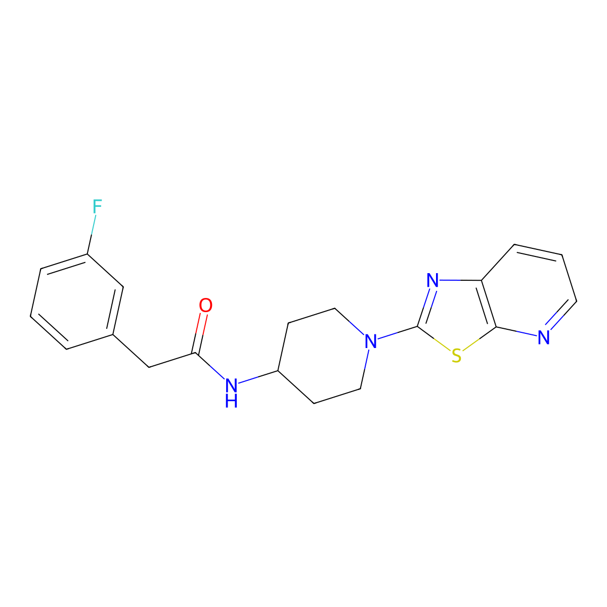 2-(3-fluorophenyl)-N-(1-(thiazolo[5,4-b]pyridin-2-yl)piperidin-4-yl)acetamide molecular structure, CAS 2034392-38-4
