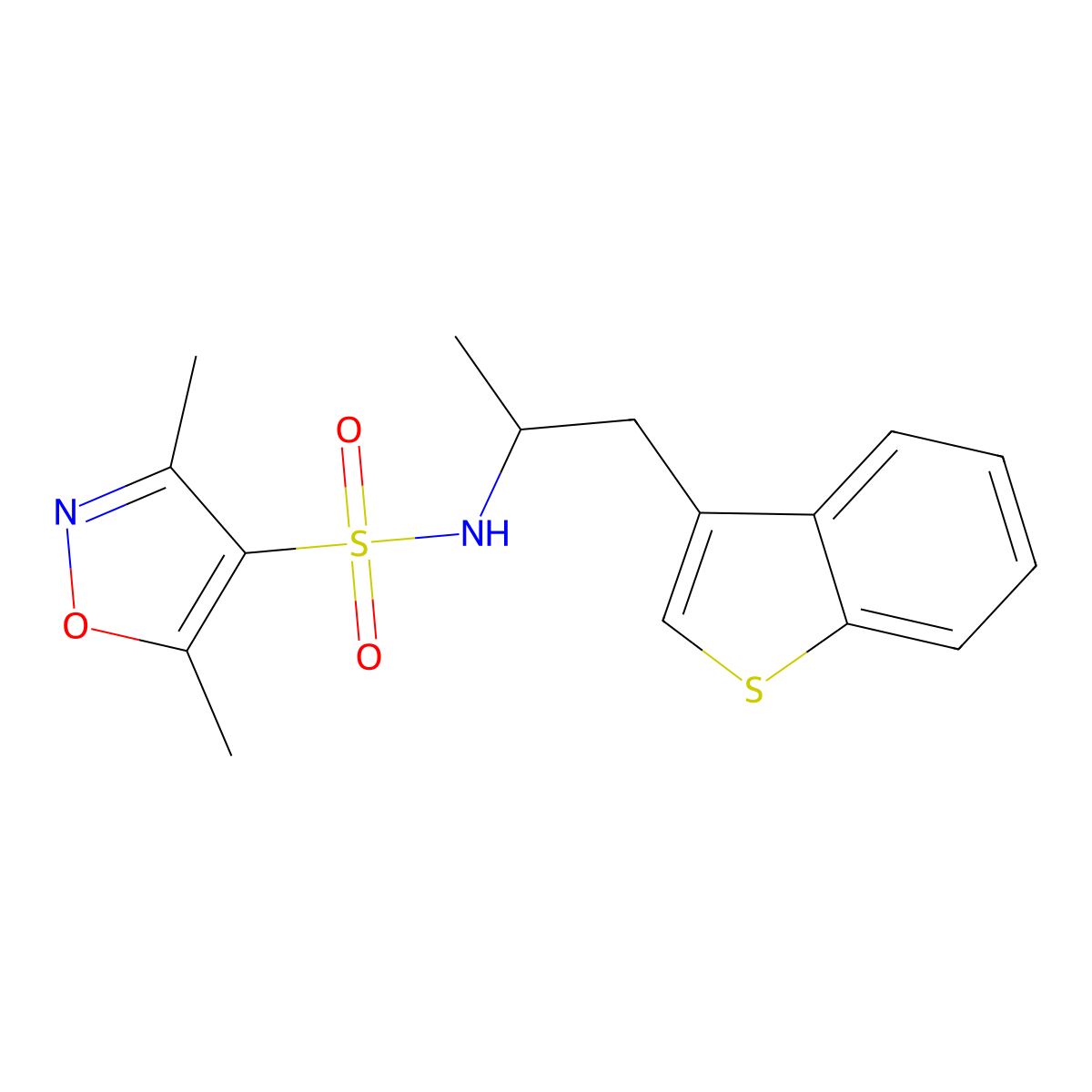 N-(1-(benzo[b]thiophen-3-yl)propan-2-yl)-3,5-dimethylisoxazole-4-sulfonamide molecular structure, CAS 2034392-41-9