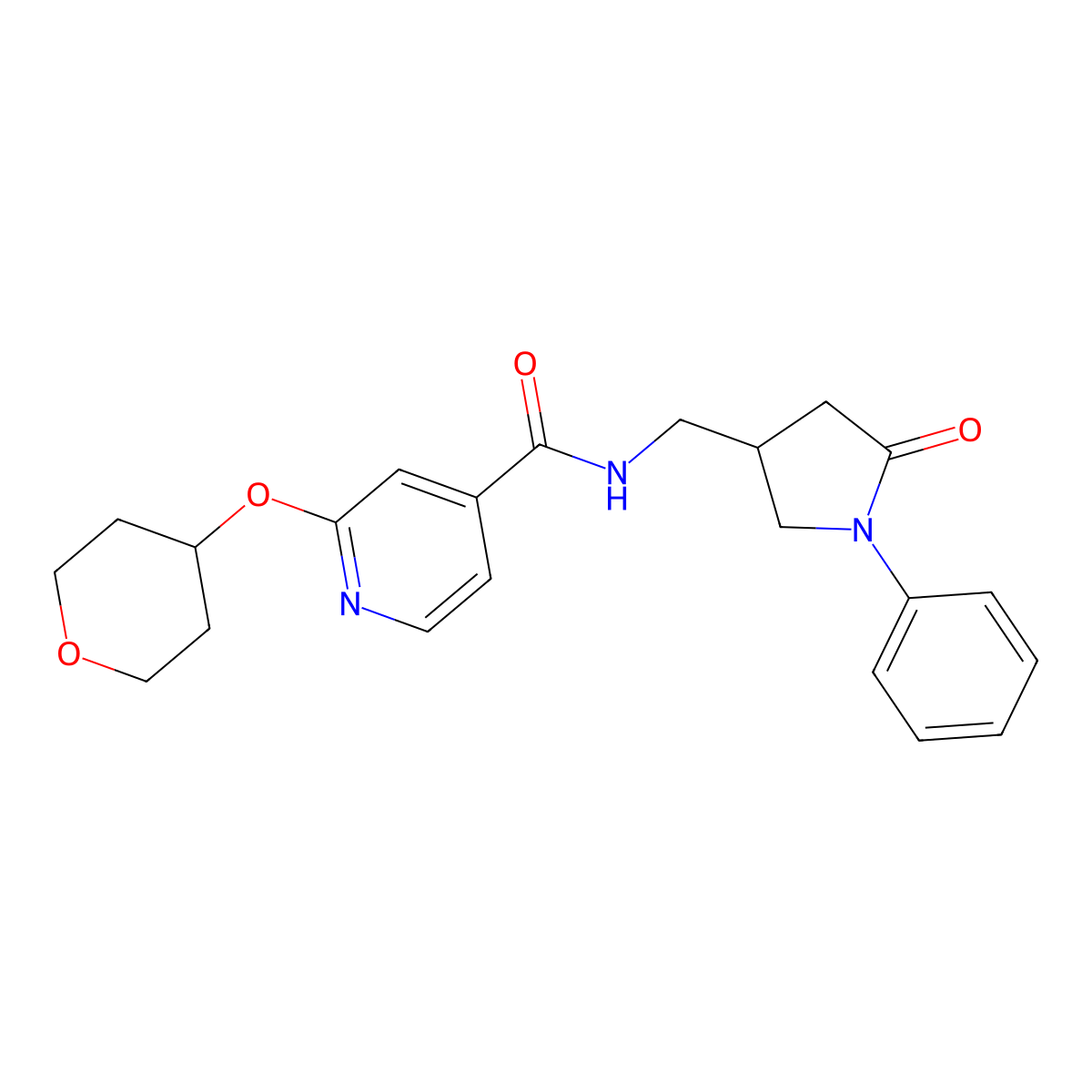2-(oxan-4-yloxy)-N-[(5-oxo-1-phenylpyrrolidin-3-yl)methyl]pyridine-4-carboxamide molecular structure, CAS 2034392-48-6