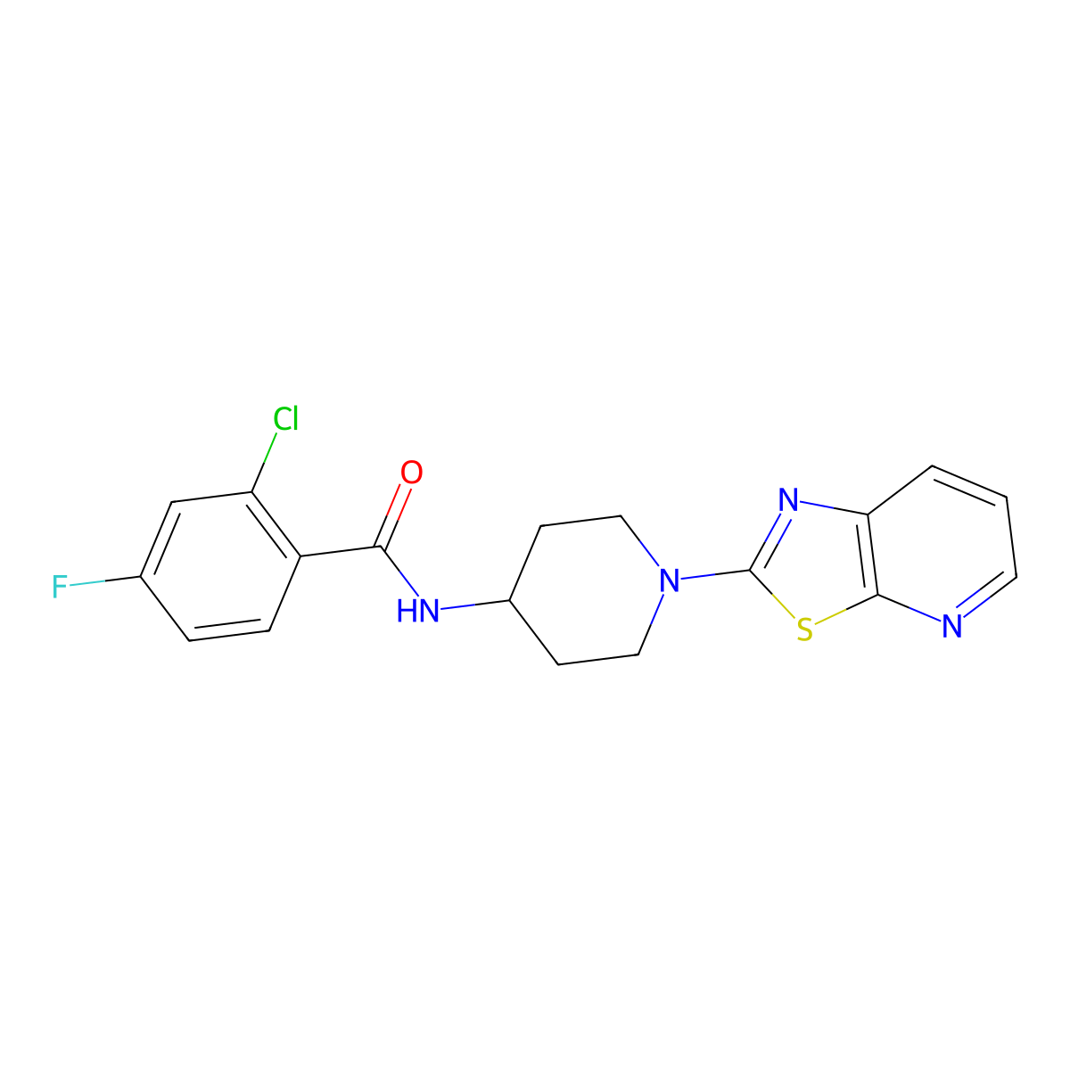 2-chloro-4-fluoro-N-(1-(thiazolo[5,4-b]pyridin-2-yl)piperidin-4-yl)benzamide molecular structure, CAS 2034392-49-7
