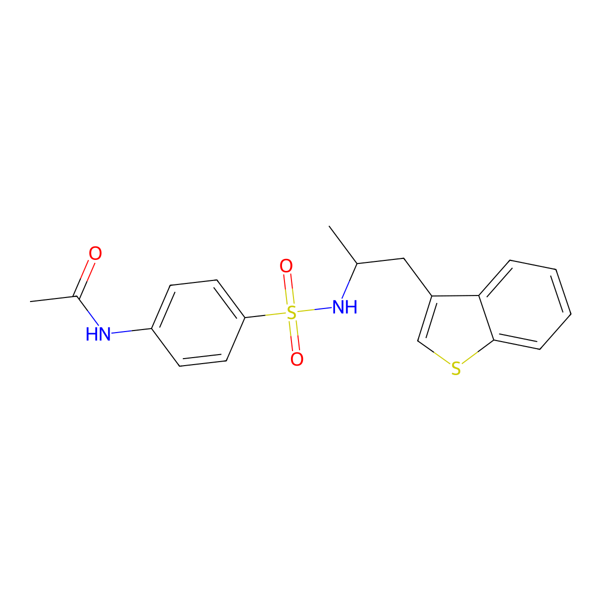 N-(4-(N-(1-(benzo[b]thiophen-3-yl)propan-2-yl)sulfamoyl)phenyl)acetamide molecular structure, CAS 2034392-54-4