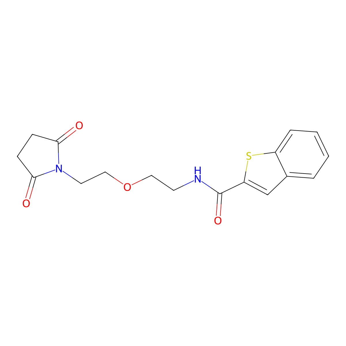 N-(2-(2-(2,5-dioxopyrrolidin-1-yl)ethoxy)ethyl)benzo[b]thiophene-2-carboxamide molecular structure, CAS 2034392-59-9