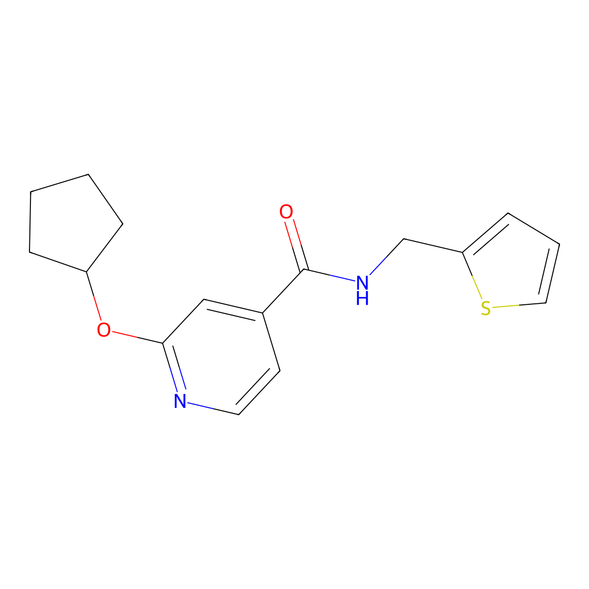 2-(cyclopentyloxy)-N-(thiophen-2-ylmethyl)isonicotinamide molecular structure, CAS 2034392-60-2