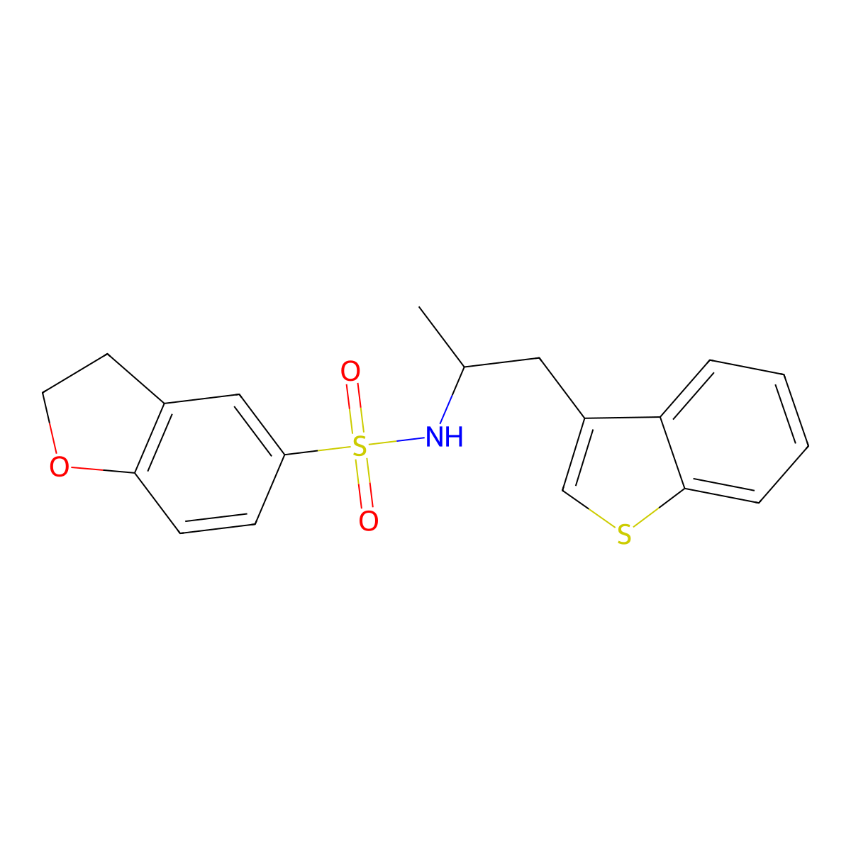 N-(1-(benzo[b]thiophen-3-yl)propan-2-yl)-2,3-dihydrobenzofuran-5-sulfonamide molecular structure, CAS 2034392-61-3