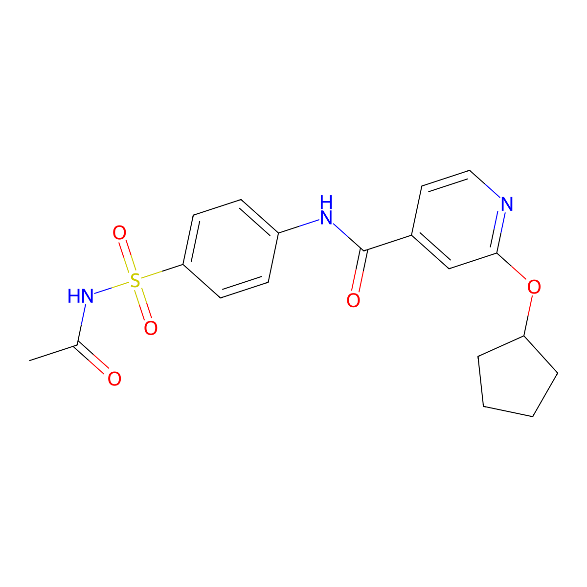 N-(4-(N-acetylsulfamoyl)phenyl)-2-(cyclopentyloxy)isonicotinamide molecular structure, CAS 2034392-70-4