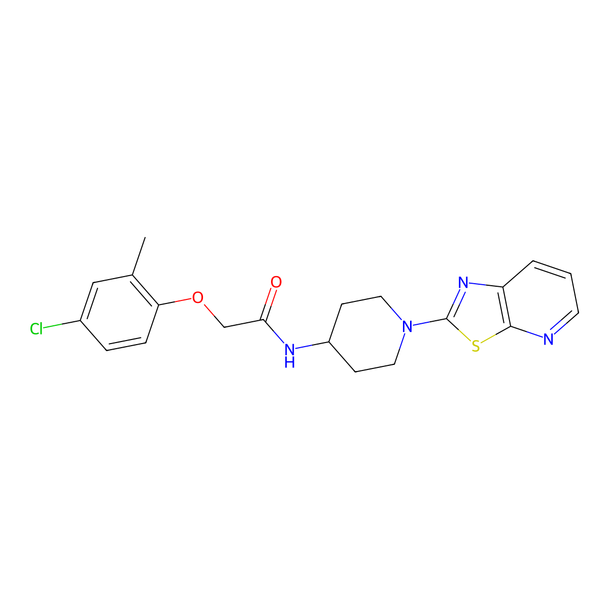 2-(4-chloro-2-methylphenoxy)-N-(1-(thiazolo[5,4-b]pyridin-2-yl)piperidin-4-yl)acetamide molecular structure, CAS 2034392-72-6