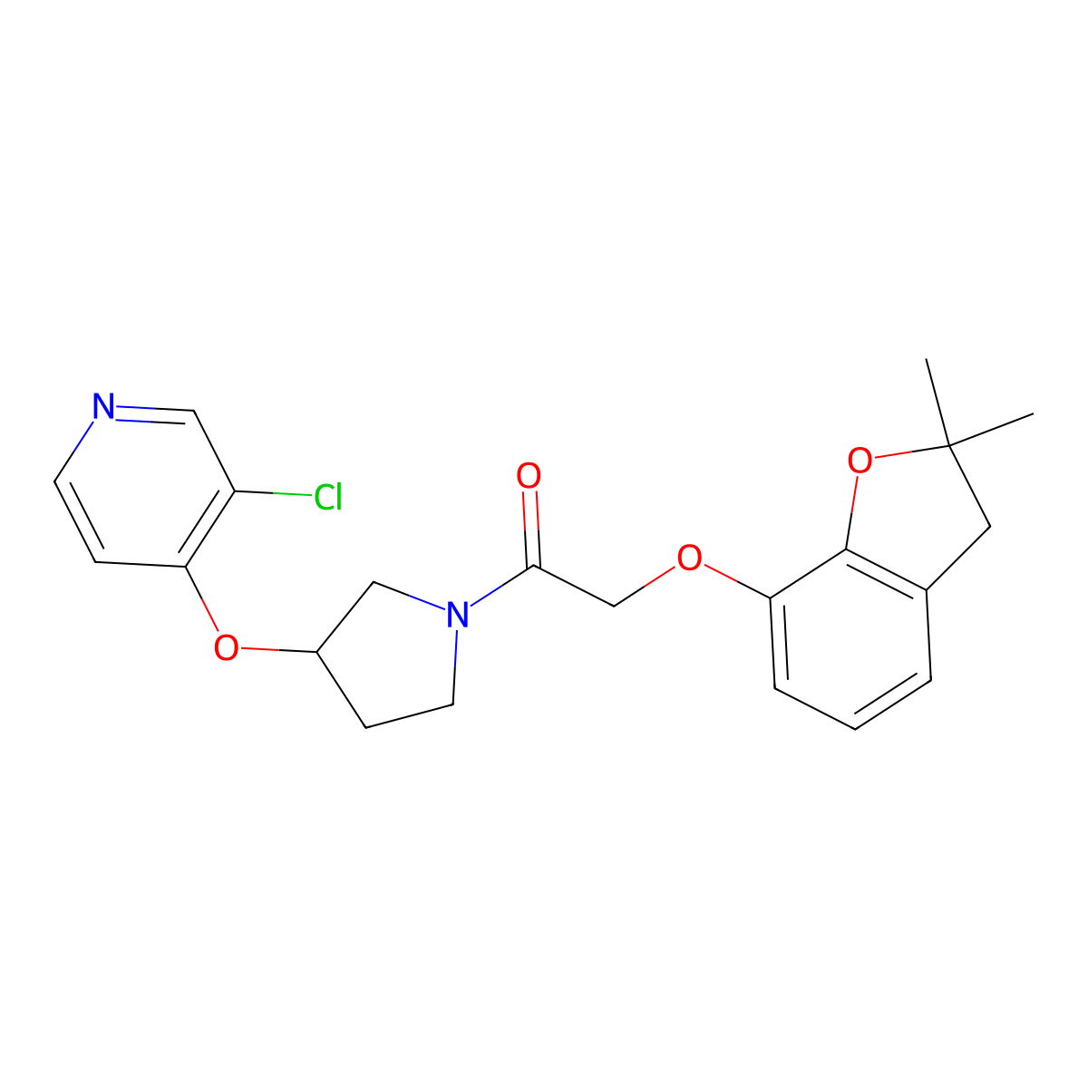1-(3-((3-Chloropyridin-4-yl)oxy)pyrrolidin-1-yl)-2-((2,2-dimethyl-2,3-dihydrobenzofuran-7-yl)oxy)ethanone molecular structure, CAS 2034392-78-2
