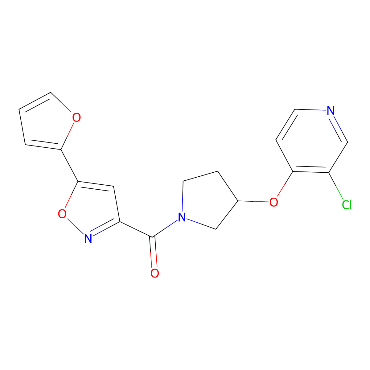 (3-((3-Chloropyridin-4-yl)oxy)pyrrolidin-1-yl)(5-(furan-2-yl)isoxazol-3-yl)methanone molecular structure, CAS 2034392-84-0