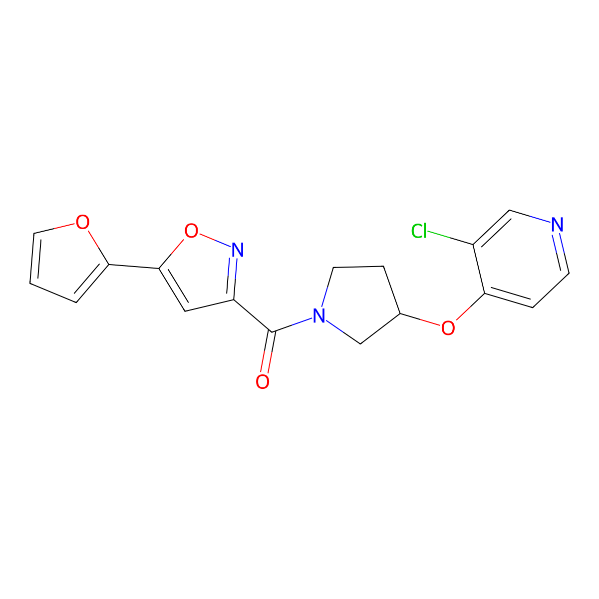 (3-((3-Chloropyridin-4-yl)oxy)pyrrolidin-1-yl)(5-(furan-2-yl)isoxazol-3-yl)methanone molecular structure, CAS 2034392-84-0