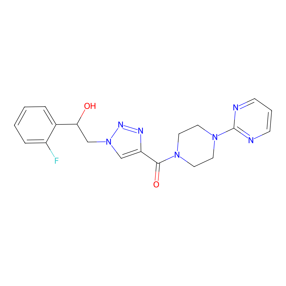 (1-(2-(2-fluorophenyl)-2-hydroxyethyl)-1H-1,2,3-triazol-4-yl)(4-(pyrimidin-2-yl)piperazin-1-yl)methanone molecular structure, CAS 2034392-86-2