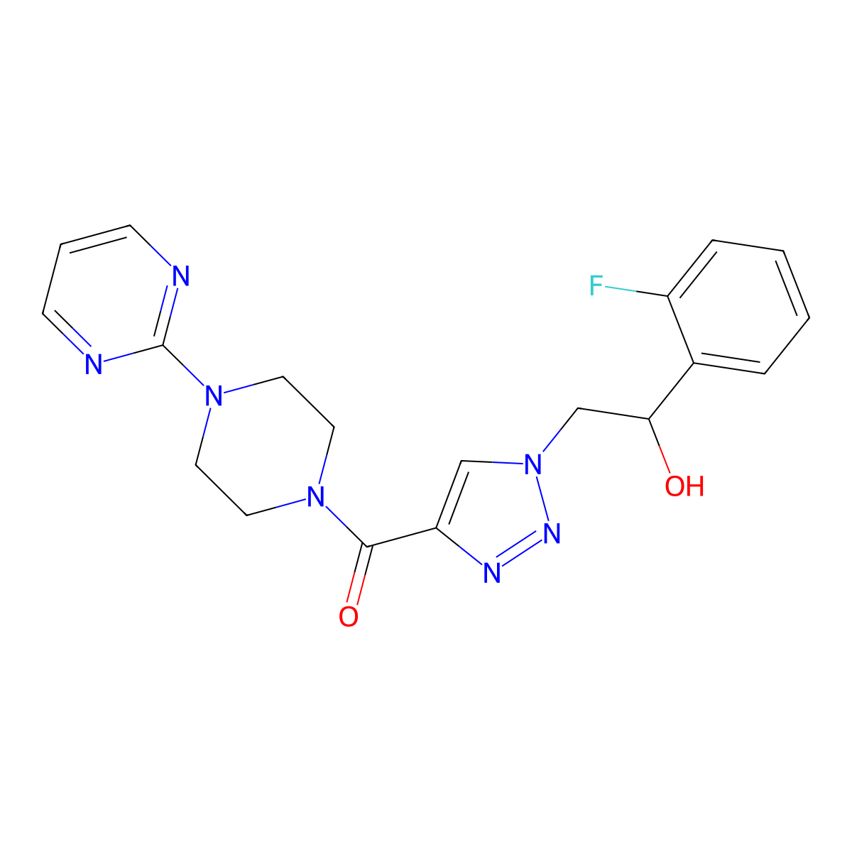(1-(2-(2-fluorophenyl)-2-hydroxyethyl)-1H-1,2,3-triazol-4-yl)(4-(pyrimidin-2-yl)piperazin-1-yl)methanone molecular structure, CAS 2034392-86-2