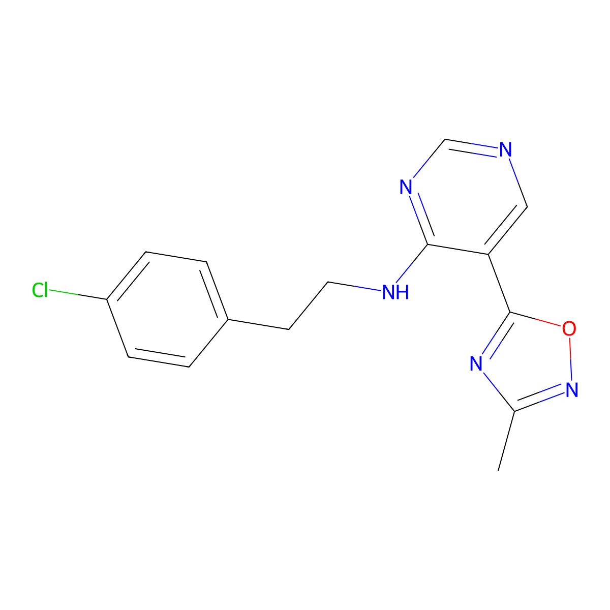 N-(4-chlorophenethyl)-5-(3-methyl-1,2,4-oxadiazol-5-yl)pyrimidin-4-amine molecular structure, CAS 2034392-93-1