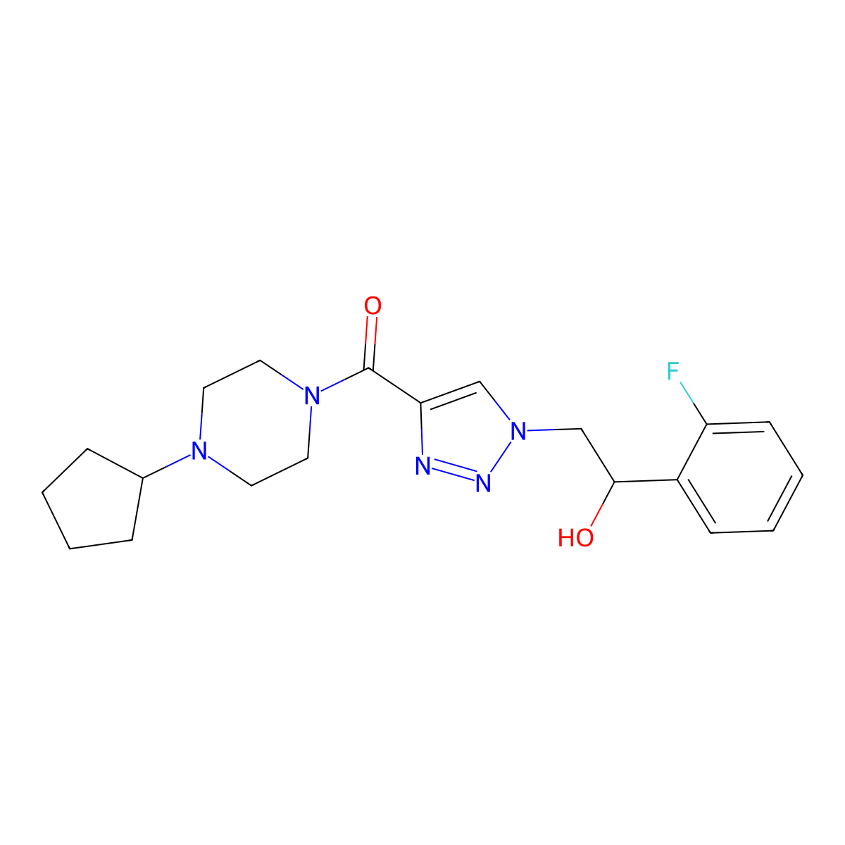 (4-cyclopentylpiperazin-1-yl)(1-(2-(2-fluorophenyl)-2-hydroxyethyl)-1H-1,2,3-triazol-4-yl)methanone molecular structure, CAS 2034392-95-3