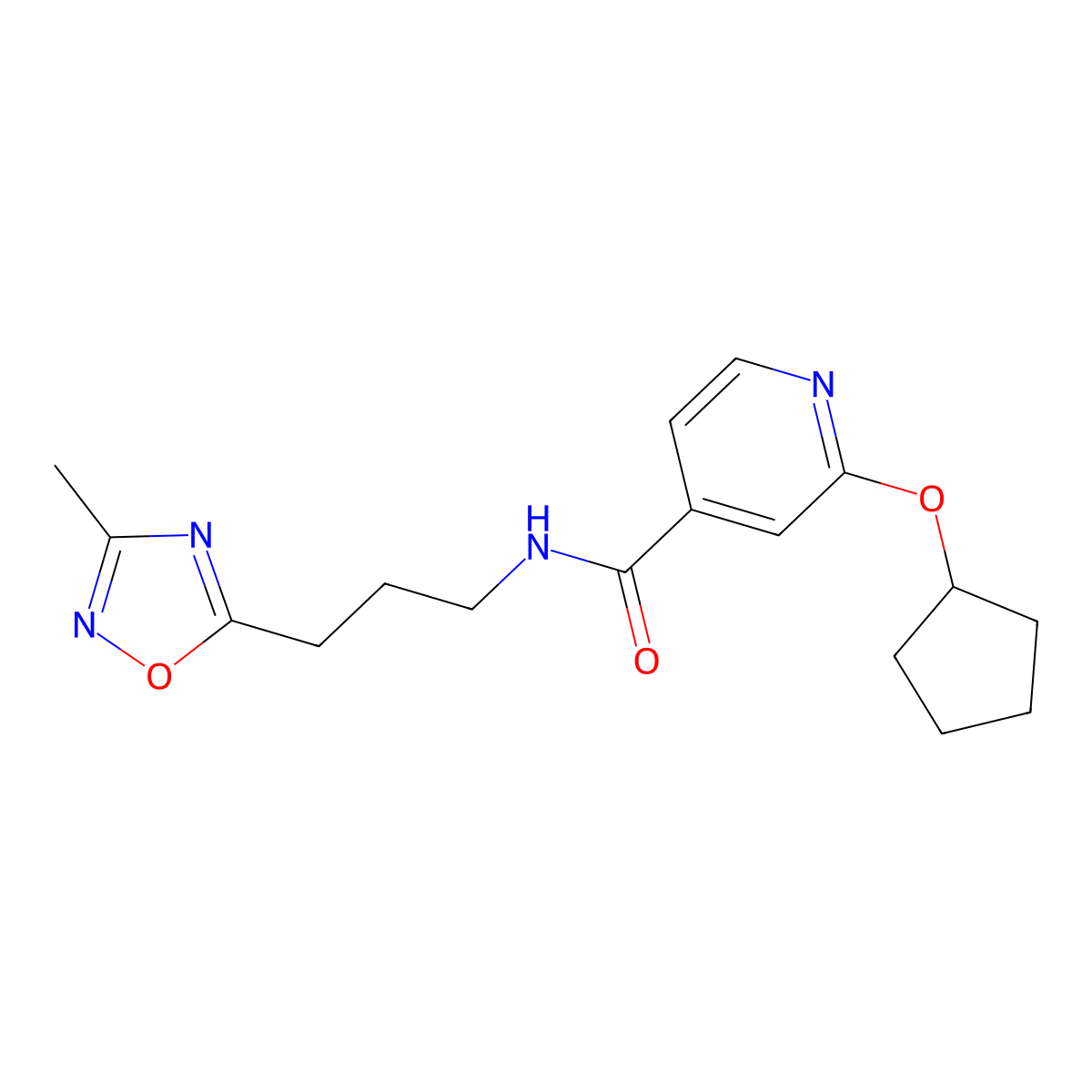 2-(cyclopentyloxy)-N-(3-(3-methyl-1,2,4-oxadiazol-5-yl)propyl)isonicotinamide molecular structure, CAS 2034393-06-9