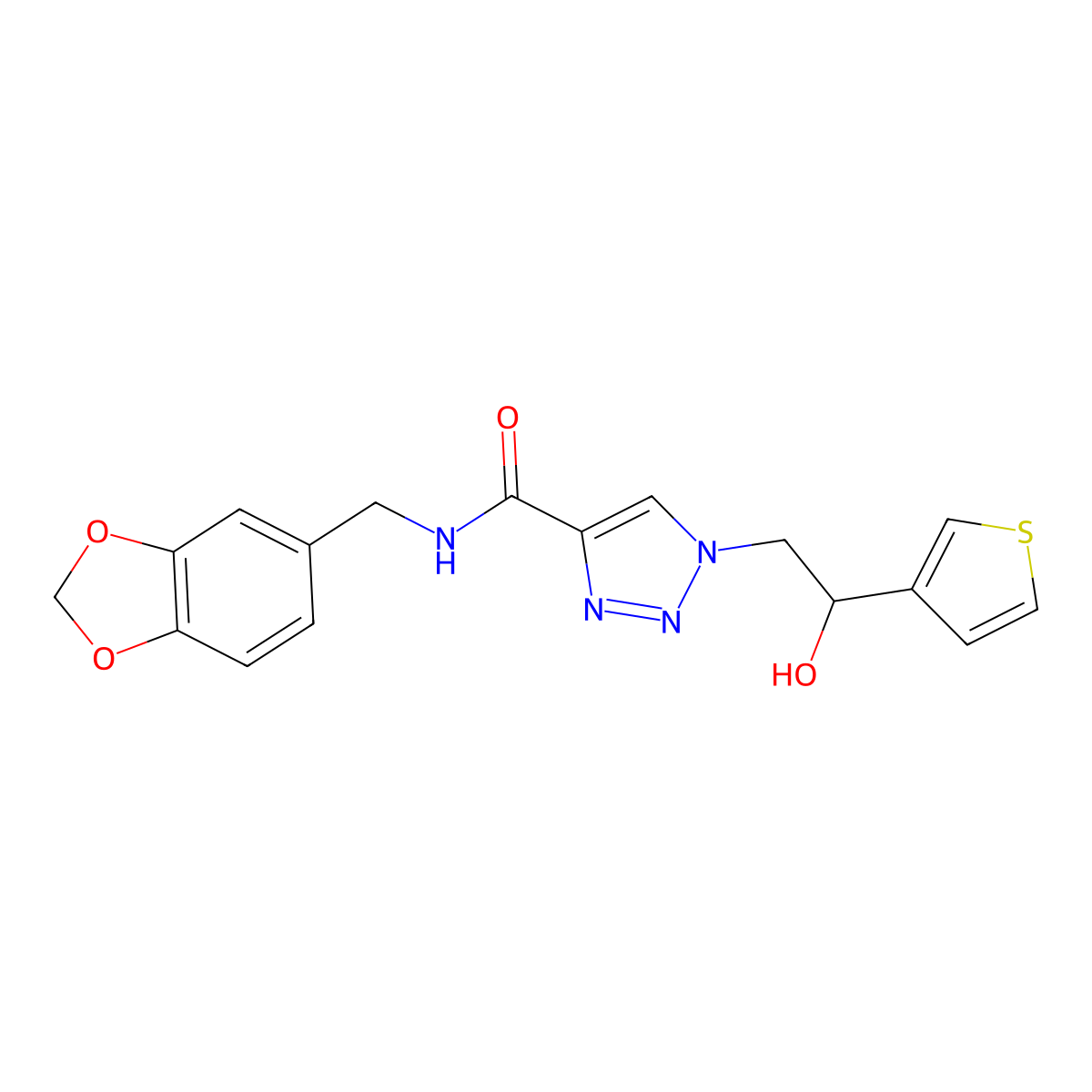 N-(benzo[d][1,3]dioxol-5-ylmethyl)-1-(2-hydroxy-2-(thiophen-3-yl)ethyl)-1H-1,2,3-triazole-4-carboxamide molecular structure, CAS 2034393-14-9