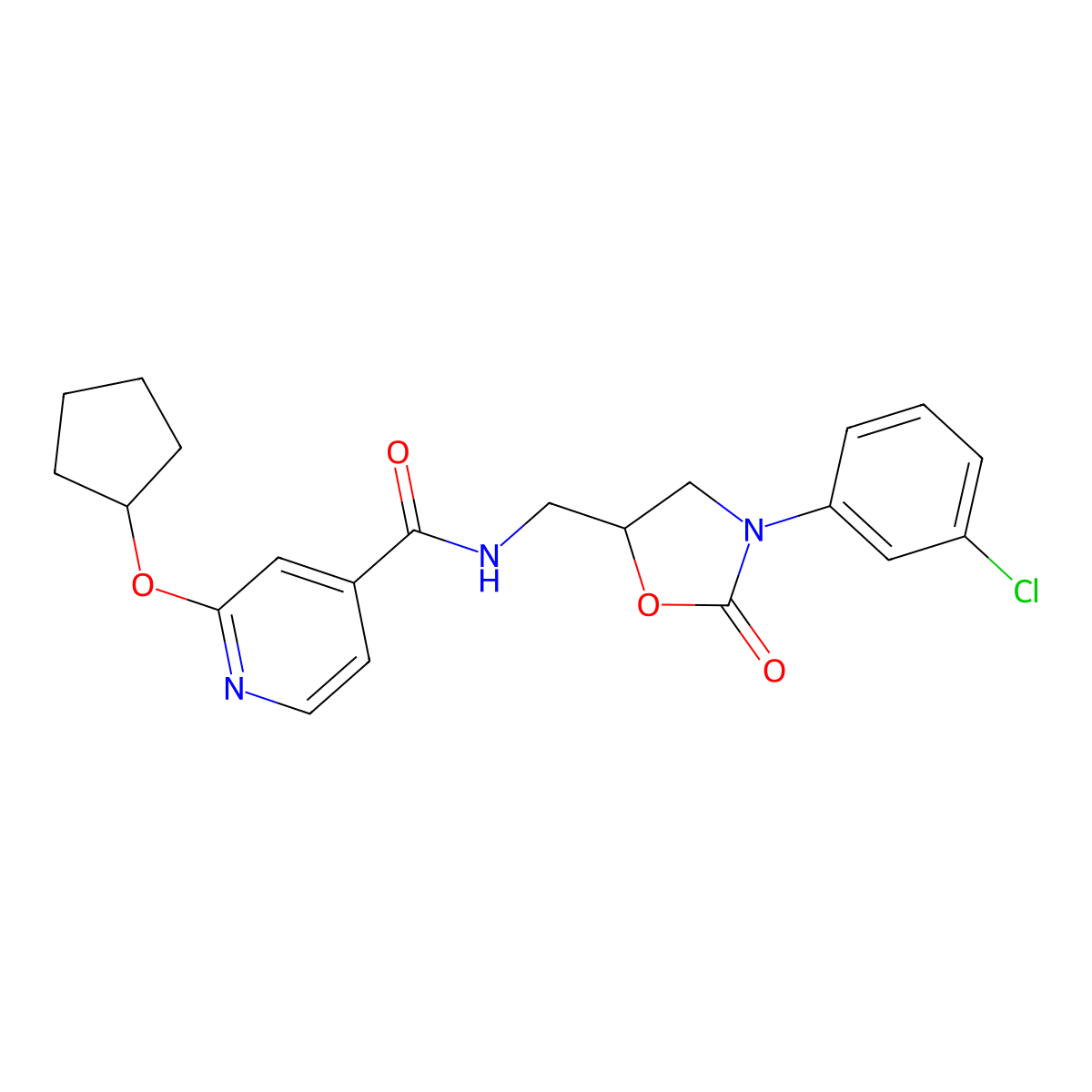 N-((3-(3-chlorophenyl)-2-oxooxazolidin-5-yl)methyl)-2-(cyclopentyloxy)isonicotinamide molecular structure, CAS 2034393-21-8