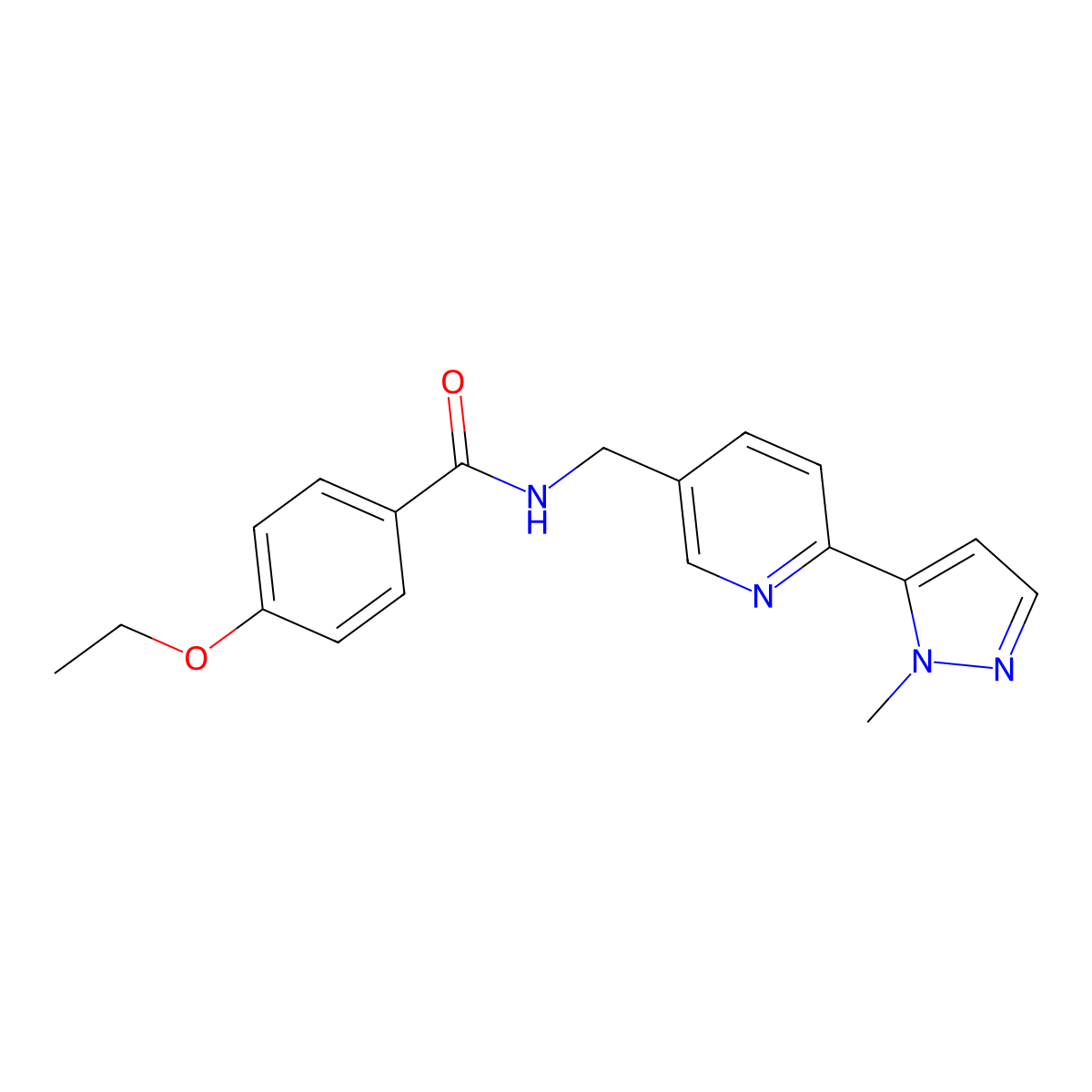 4-ethoxy-N-{[6-(1-methyl-1H-pyrazol-5-yl)pyridin-3-yl]methyl}benzamide molecular structure, CAS 2034393-24-1