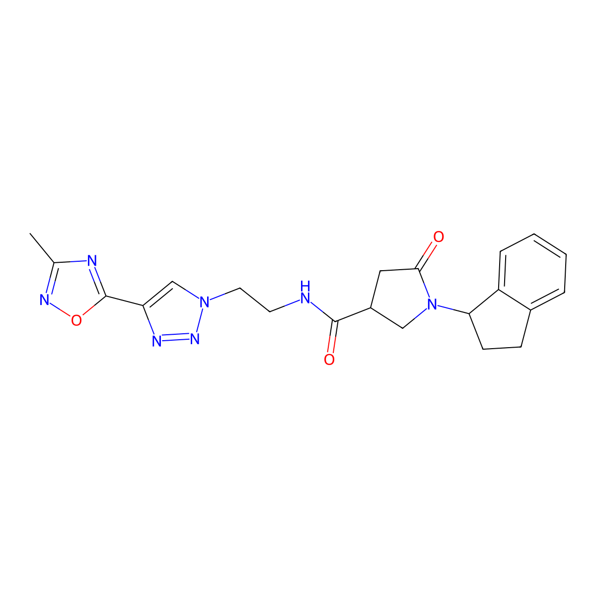 1-(2,3-dihydro-1H-inden-1-yl)-N-{2-[4-(3-methyl-1,2,4-oxadiazol-5-yl)-1H-1,2,3-triazol-1-yl]ethyl}-5-oxopyrrolidine-3-carboxamide molecular structure, CAS 2034393-25-2
