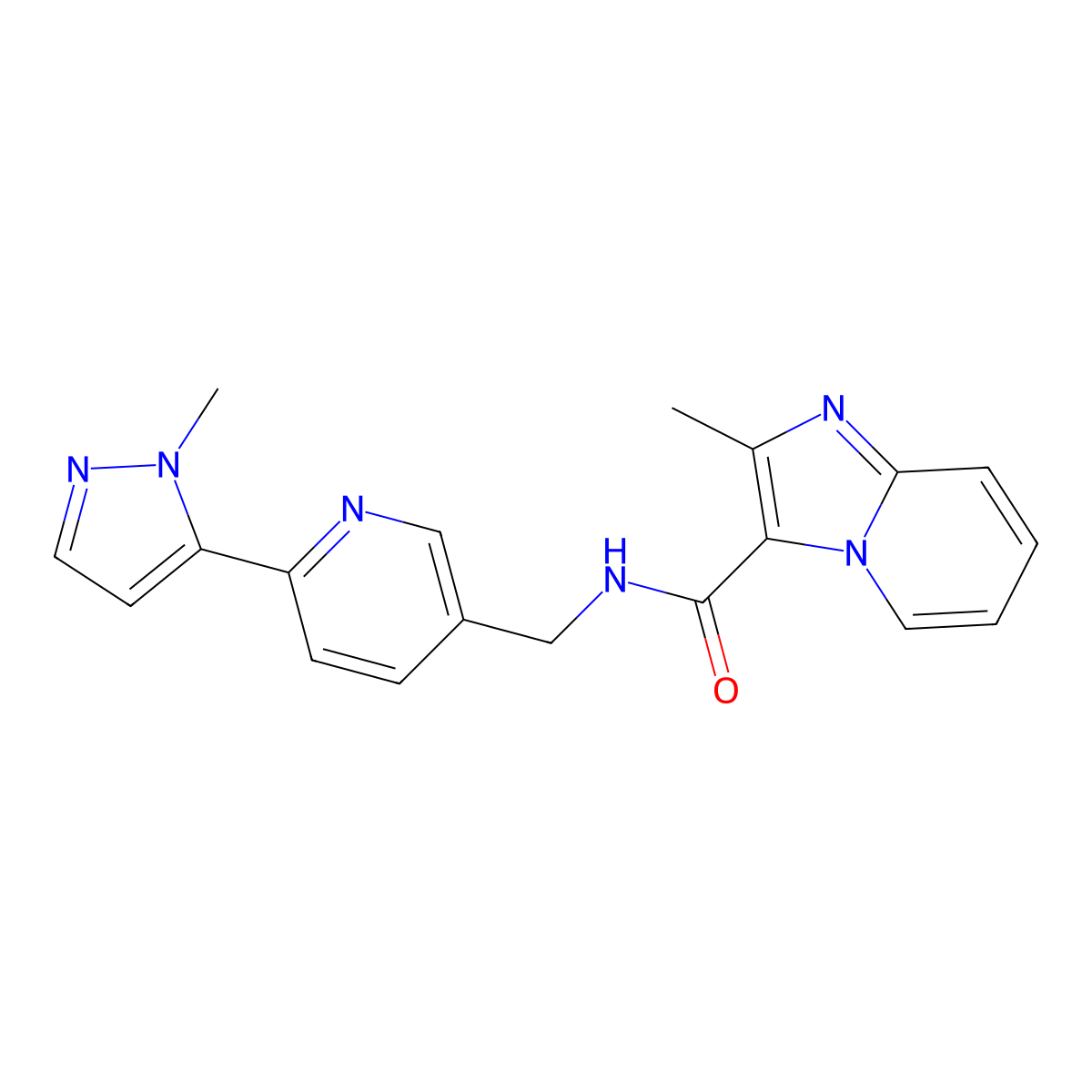 2-methyl-N-{[6-(1-methyl-1H-pyrazol-5-yl)pyridin-3-yl]methyl}imidazo[1,2-a]pyridine-3-carboxamide molecular structure, CAS 2034393-29-6