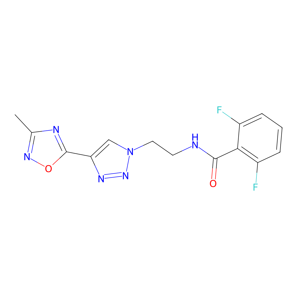 2,6-difluoro-N-(2-(4-(3-methyl-1,2,4-oxadiazol-5-yl)-1H-1,2,3-triazol-1-yl)ethyl)benzamide molecular structure, CAS 2034393-30-9