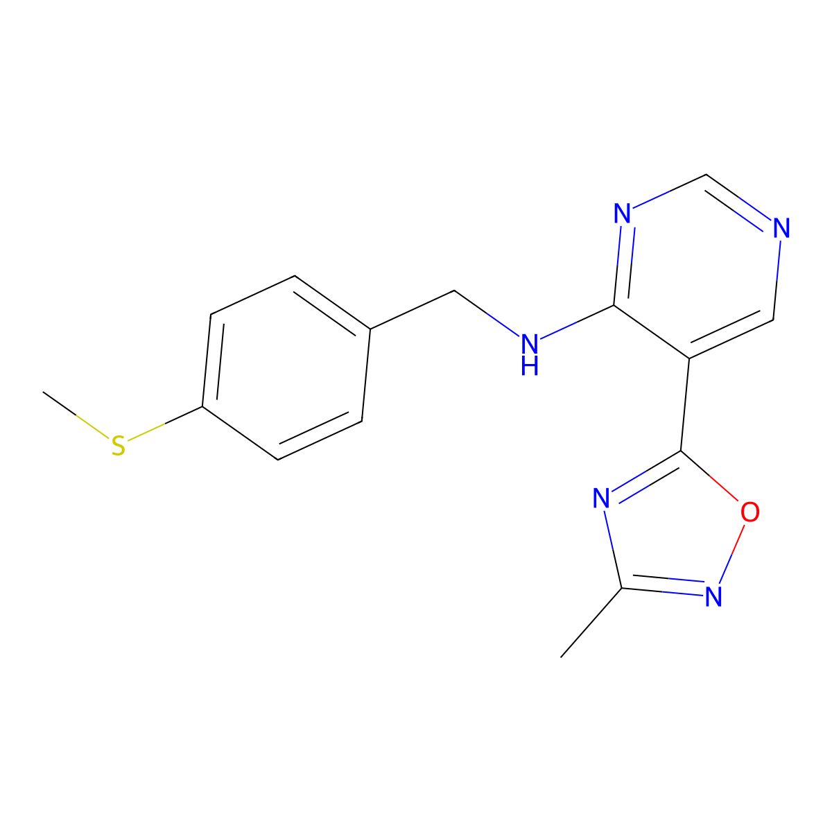 5-(3-methyl-1,2,4-oxadiazol-5-yl)-N-(4-(methylthio)benzyl)pyrimidin-4-amine molecular structure, CAS 2034393-31-0