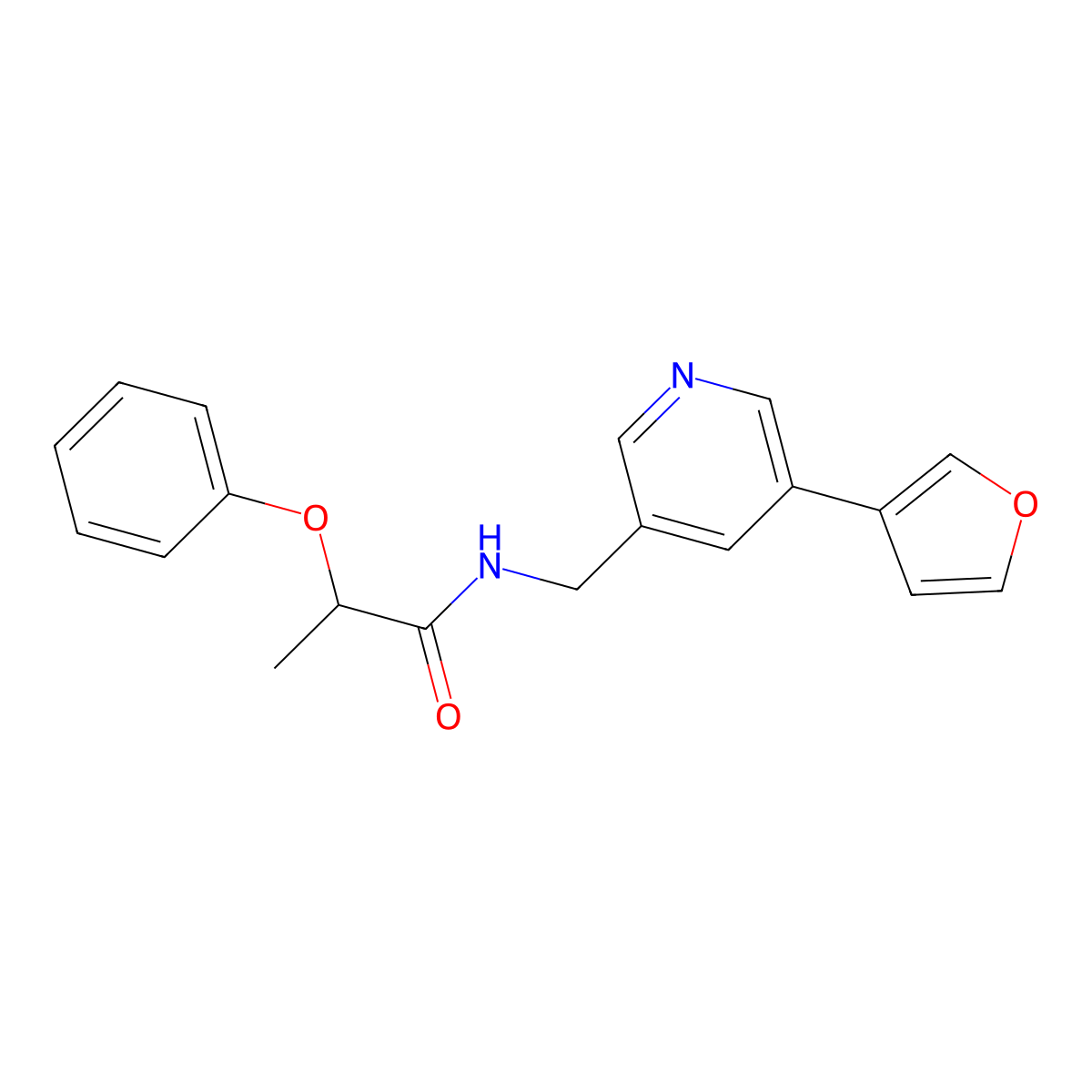 N-((5-(furan-3-yl)pyridin-3-yl)methyl)-2-phenoxypropanamide molecular structure, CAS 2034393-33-2
