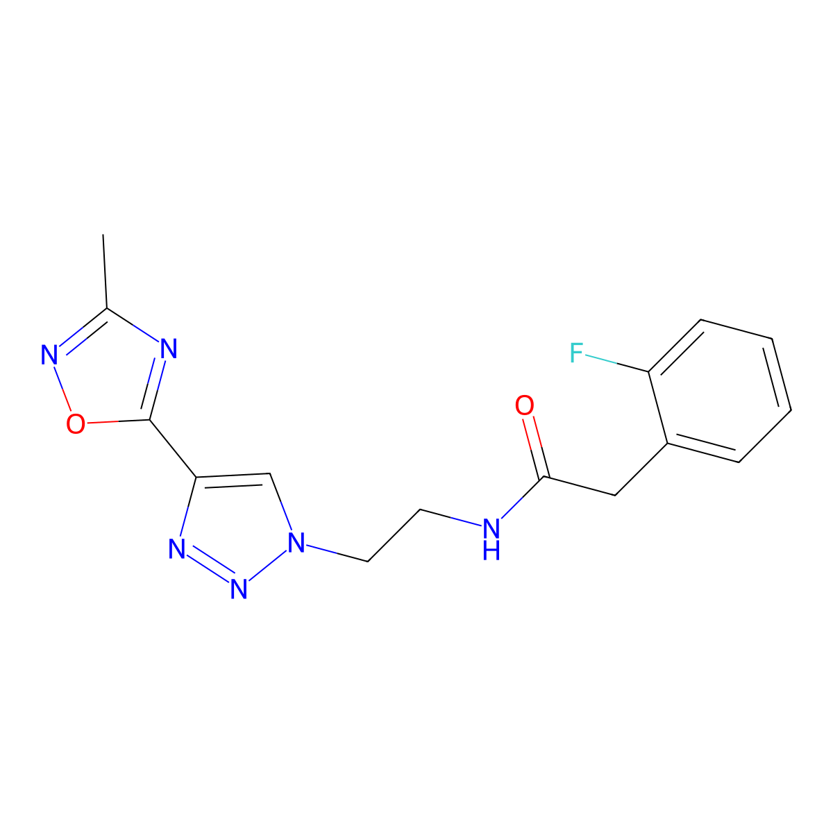2-(2-fluorophenyl)-N-(2-(4-(3-methyl-1,2,4-oxadiazol-5-yl)-1H-1,2,3-triazol-1-yl)ethyl)acetamide molecular structure, CAS 2034393-35-4