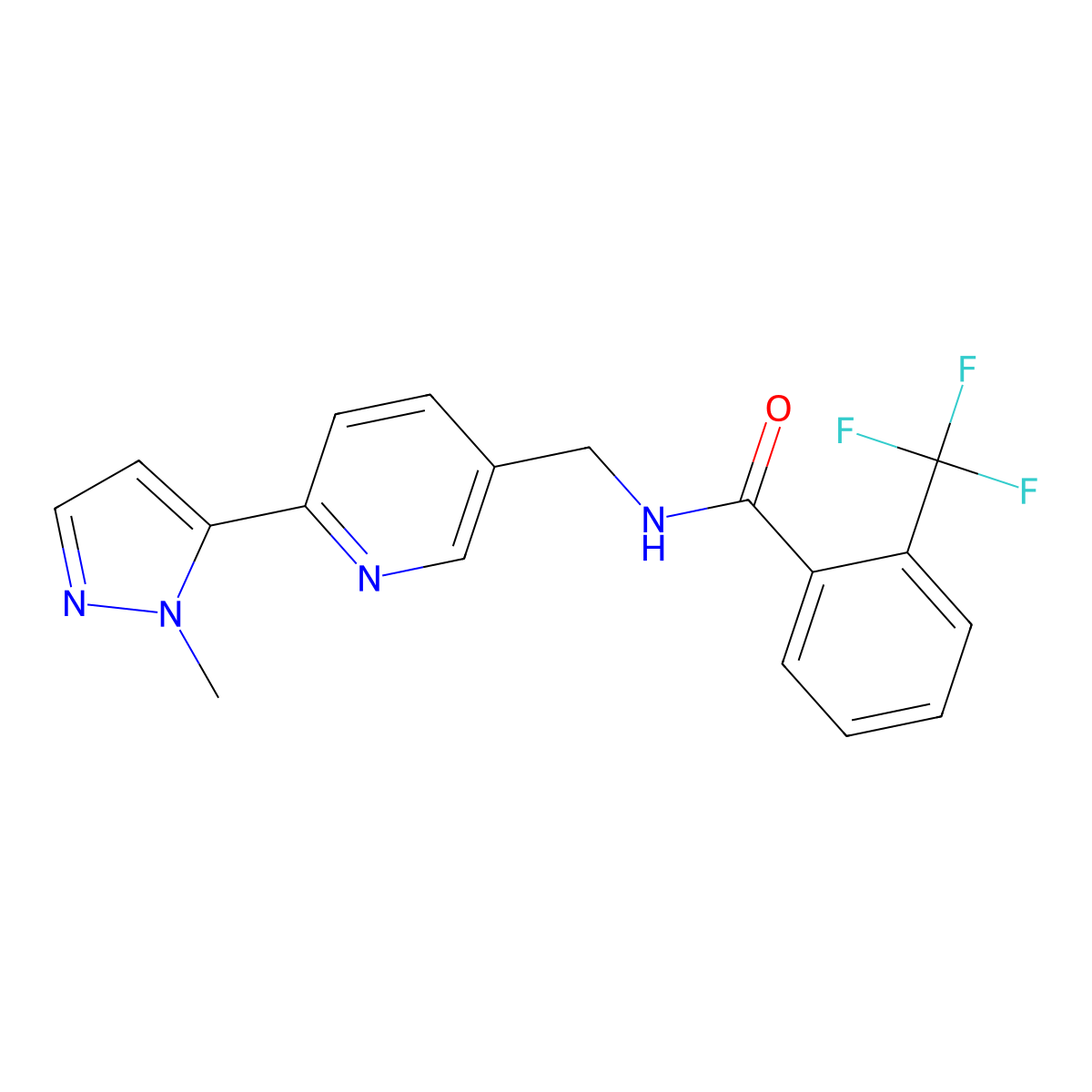 N-((6-(1-methyl-1H-pyrazol-5-yl)pyridin-3-yl)methyl)-2-(trifluoromethyl)benzamide molecular structure, CAS 2034393-36-5