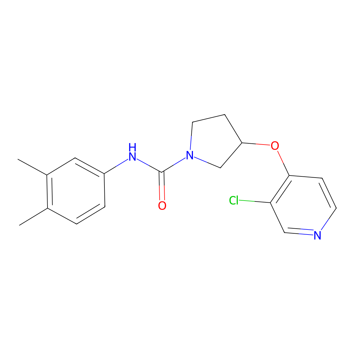 3-((3-chloropyridin-4-yl)oxy)-N-(3,4-dimethylphenyl)pyrrolidine-1-carboxamide molecular structure, CAS 2034393-41-2