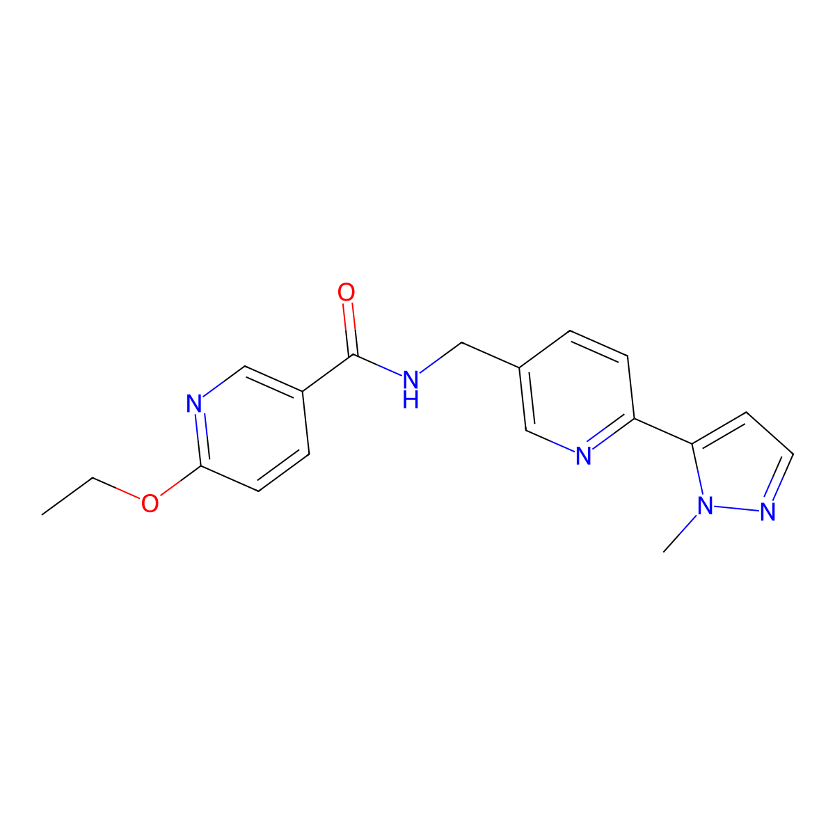 6-ethoxy-N-((6-(1-methyl-1H-pyrazol-5-yl)pyridin-3-yl)methyl)nicotinamide molecular structure, CAS 2034393-52-5