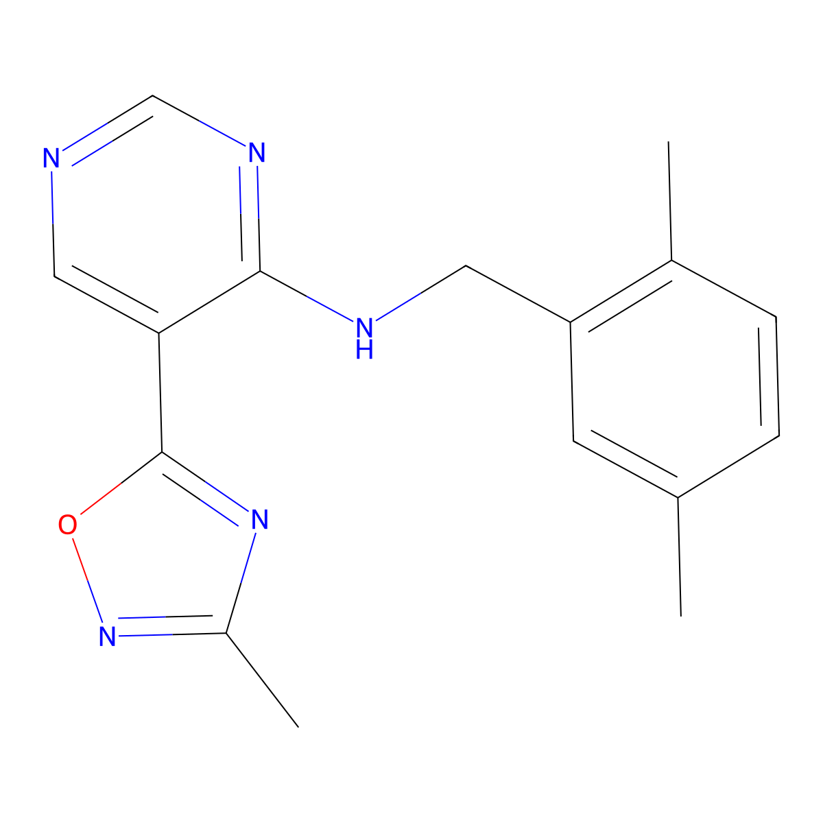 N-(2,5-dimethylbenzyl)-5-(3-methyl-1,2,4-oxadiazol-5-yl)pyrimidin-4-amine molecular structure, CAS 2034393-54-7
