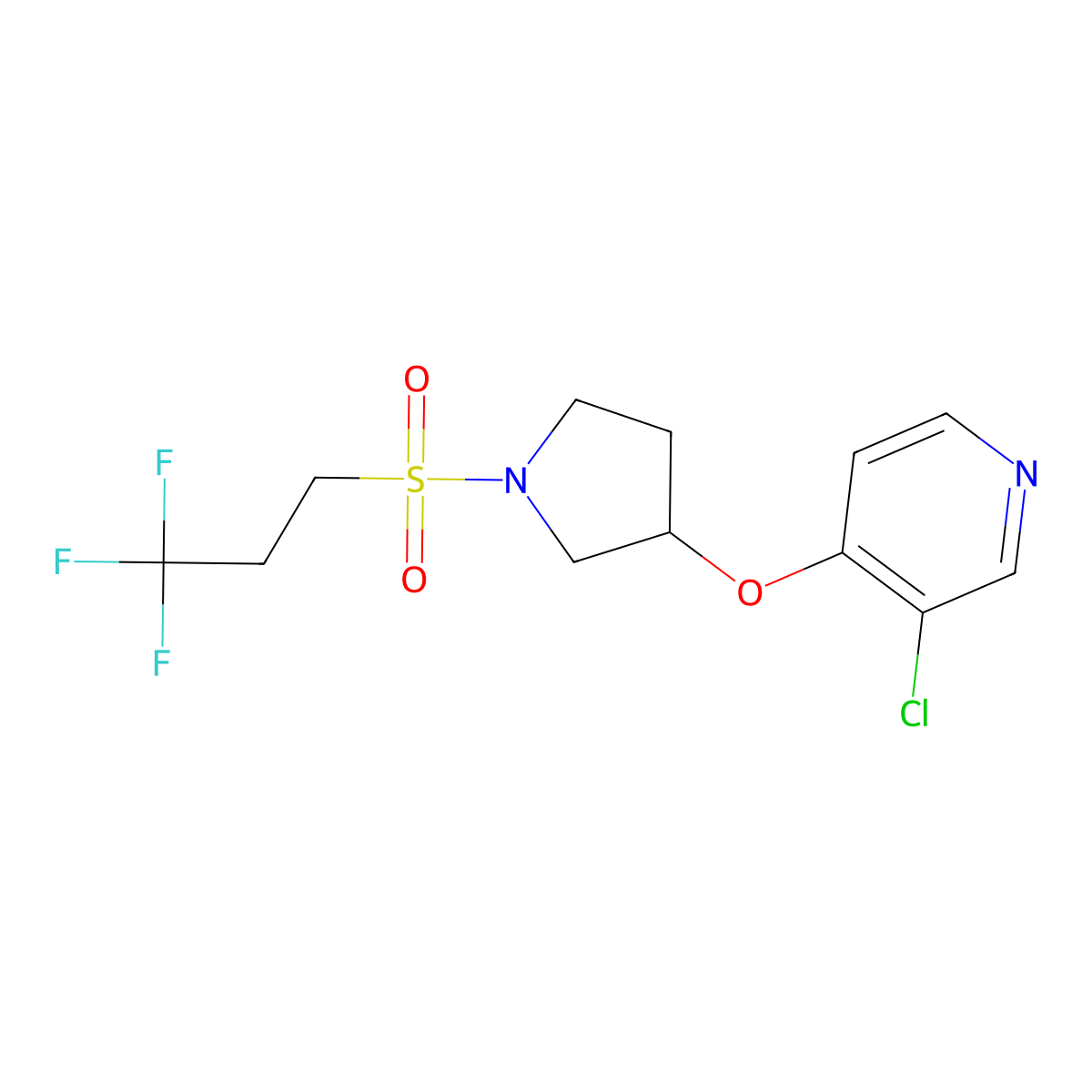 3-Chloro-4-((1-((3,3,3-trifluoropropyl)sulfonyl)pyrrolidin-3-yl)oxy)pyridine molecular structure, CAS 2034393-62-7