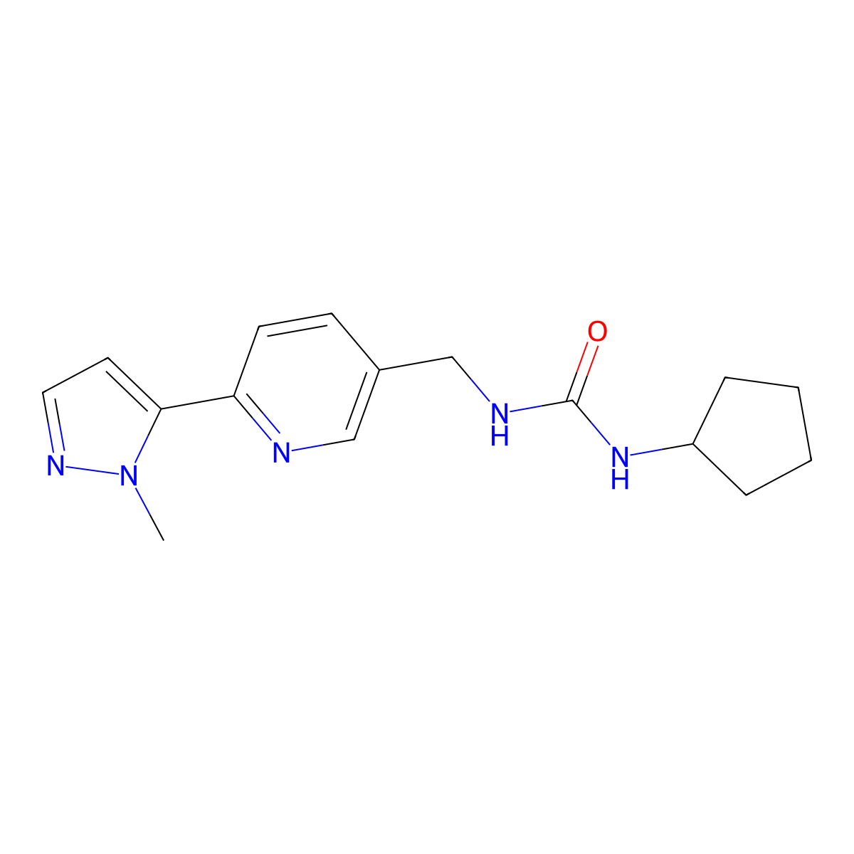 1-cyclopentyl-3-((6-(1-methyl-1H-pyrazol-5-yl)pyridin-3-yl)methyl)urea molecular structure, CAS 2034393-64-9