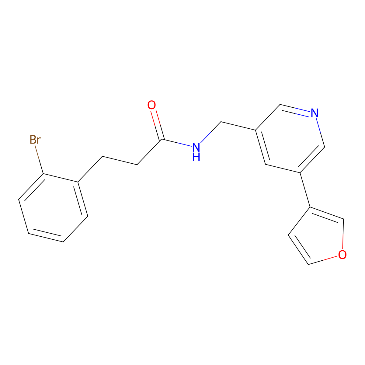 3-(2-bromophenyl)-N-((5-(furan-3-yl)pyridin-3-yl)methyl)propanamide molecular structure, CAS 2034393-65-0
