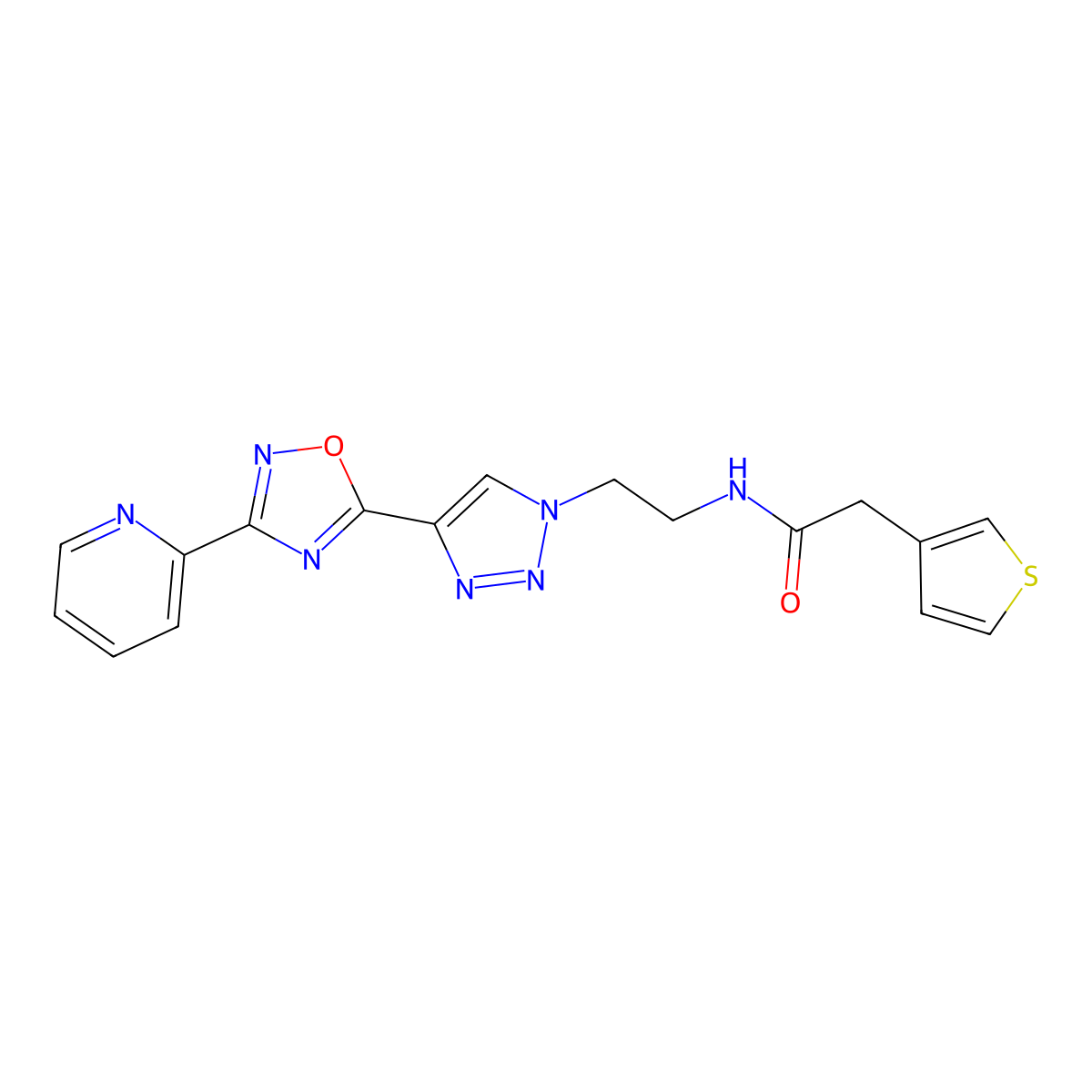 N-(2-{4-[3-(pyridin-2-yl)-1,2,4-oxadiazol-5-yl]-1H-1,2,3-triazol-1-yl}ethyl)-2-(thiophen-3-yl)acetamide molecular structure, CAS 2034393-66-1