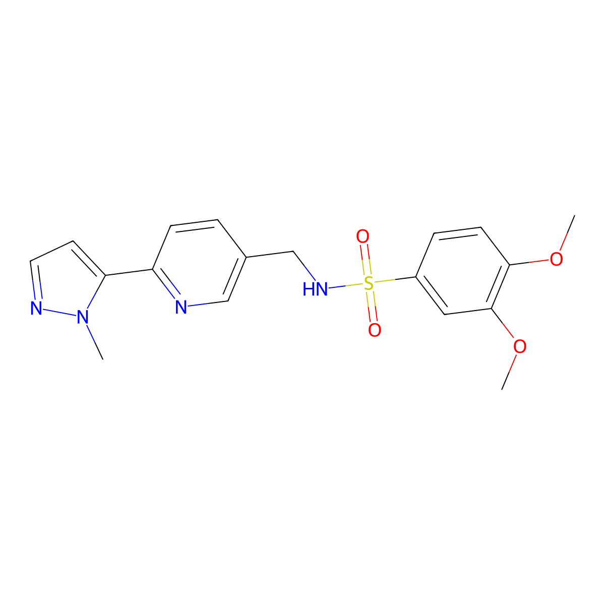 3,4-dimethoxy-N-((6-(1-methyl-1H-pyrazol-5-yl)pyridin-3-yl)methyl)benzenesulfonamide molecular structure, CAS 2034393-70-7