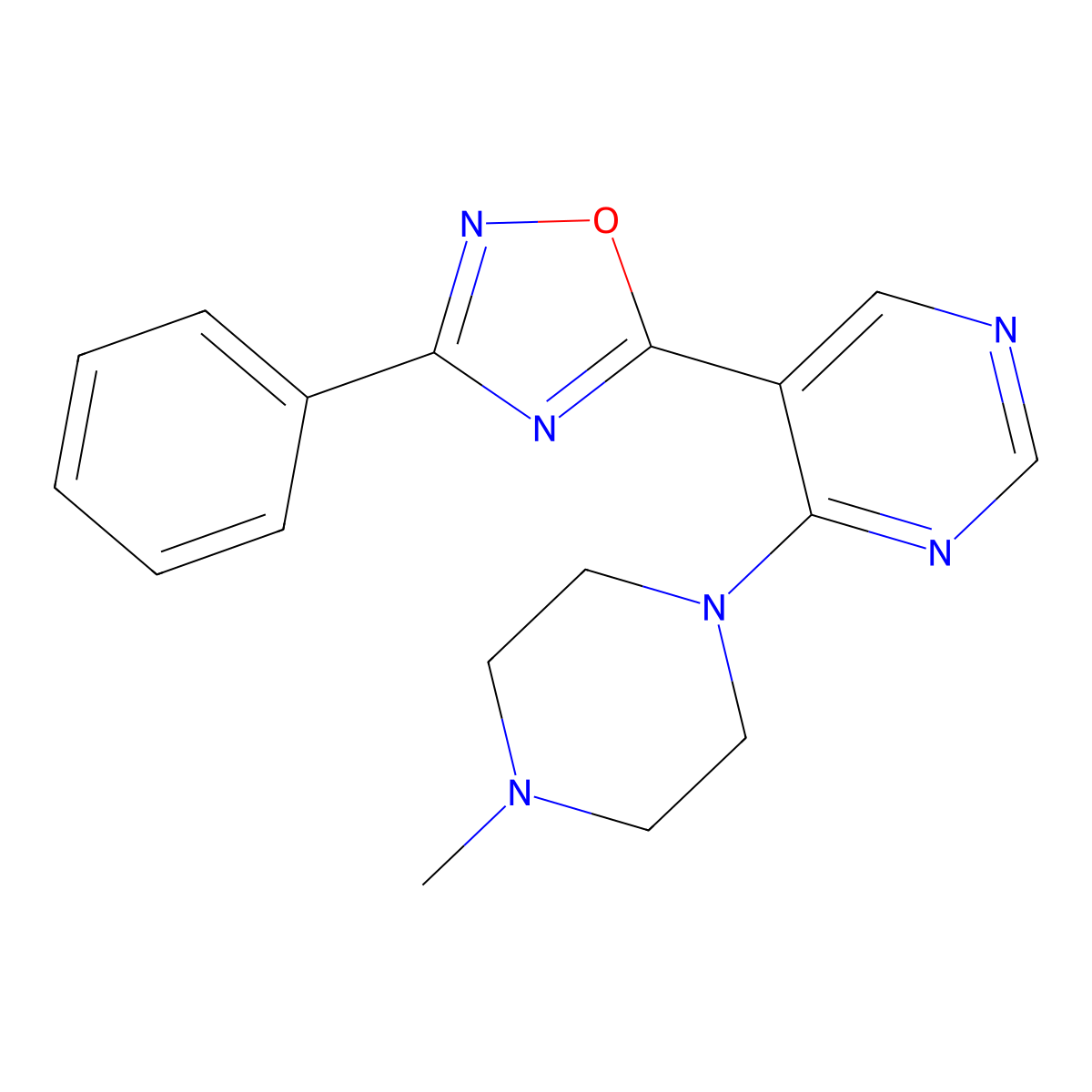 5-(4-(4-Methylpiperazin-1-yl)pyrimidin-5-yl)-3-phenyl-1,2,4-oxadiazole molecular structure, CAS 2034393-76-3