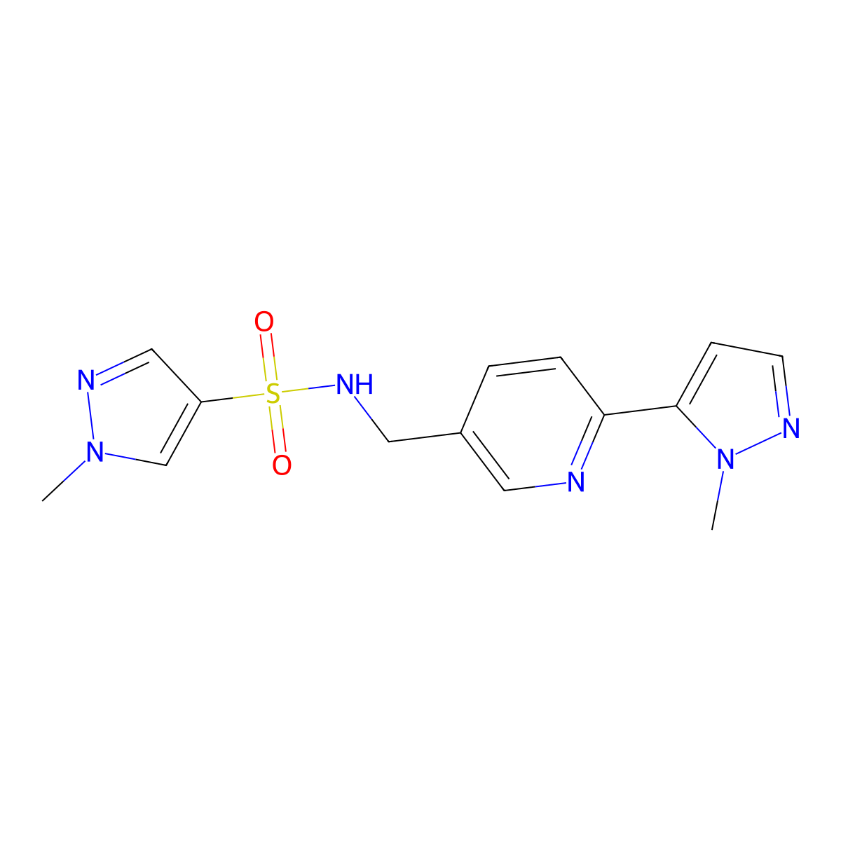 1-methyl-N-{[6-(1-methyl-1H-pyrazol-5-yl)pyridin-3-yl]methyl}-1H-pyrazole-4-sulfonamide molecular structure, CAS 2034393-77-4