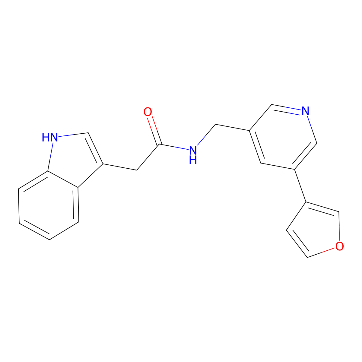 N-((5-(furan-3-yl)pyridin-3-yl)methyl)-2-(1H-indol-3-yl)acetamide molecular structure, CAS 2034393-81-0