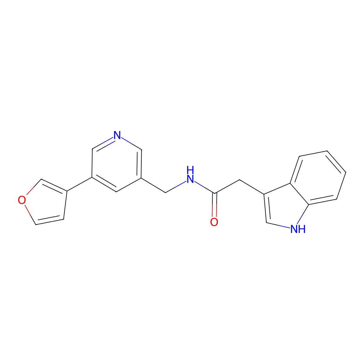 N-((5-(furan-3-yl)pyridin-3-yl)methyl)-2-(1H-indol-3-yl)acetamide molecular structure, CAS 2034393-81-0