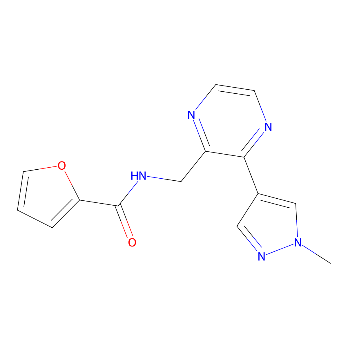 N-{[3-(1-methyl-1H-pyrazol-4-yl)pyrazin-2-yl]methyl}furan-2-carboxamide molecular structure, CAS 2034393-83-2