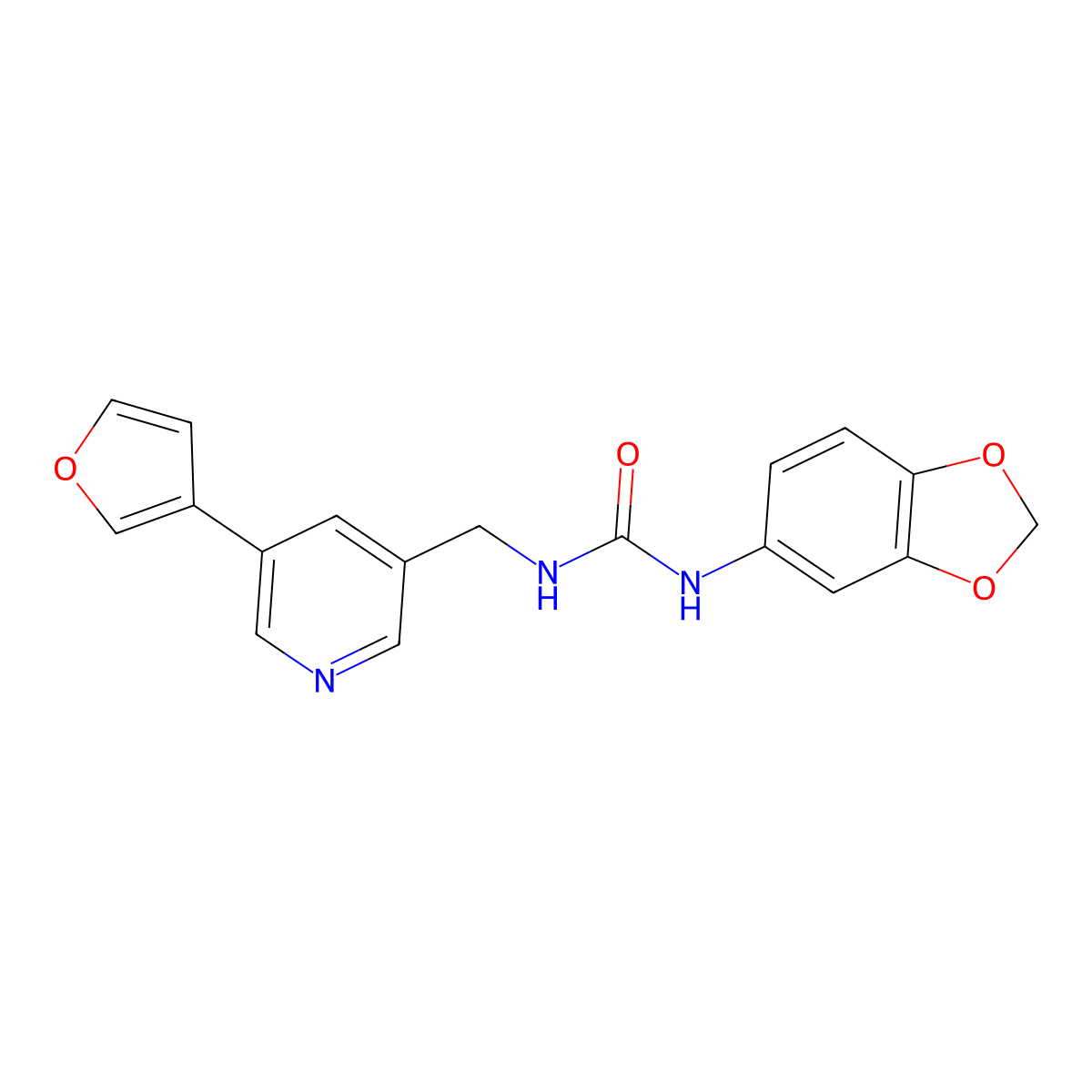 1-(Benzo[d][1,3]dioxol-5-yl)-3-((5-(furan-3-yl)pyridin-3-yl)methyl)urea molecular structure, CAS 2034393-87-6