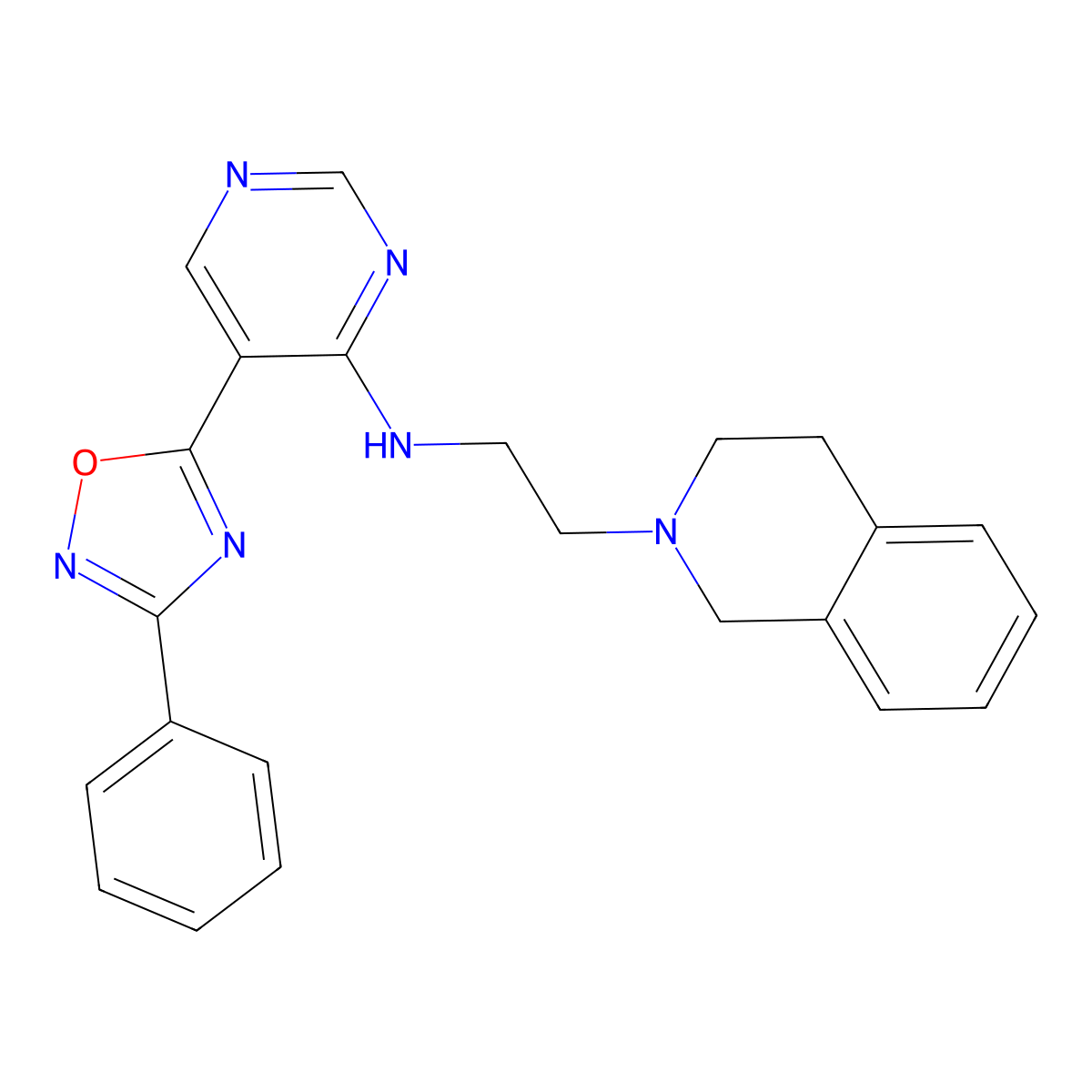 N-(2-(3,4-dihydroisoquinolin-2(1H)-yl)ethyl)-5-(3-phenyl-1,2,4-oxadiazol-5-yl)pyrimidin-4-amine molecular structure, CAS 2034393-89-8
