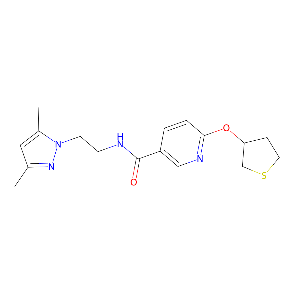 N-(2-(3,5-dimethyl-1H-pyrazol-1-yl)ethyl)-6-((tetrahydrothiophen-3-yl)oxy)nicotinamide molecular structure, CAS 2034393-96-7